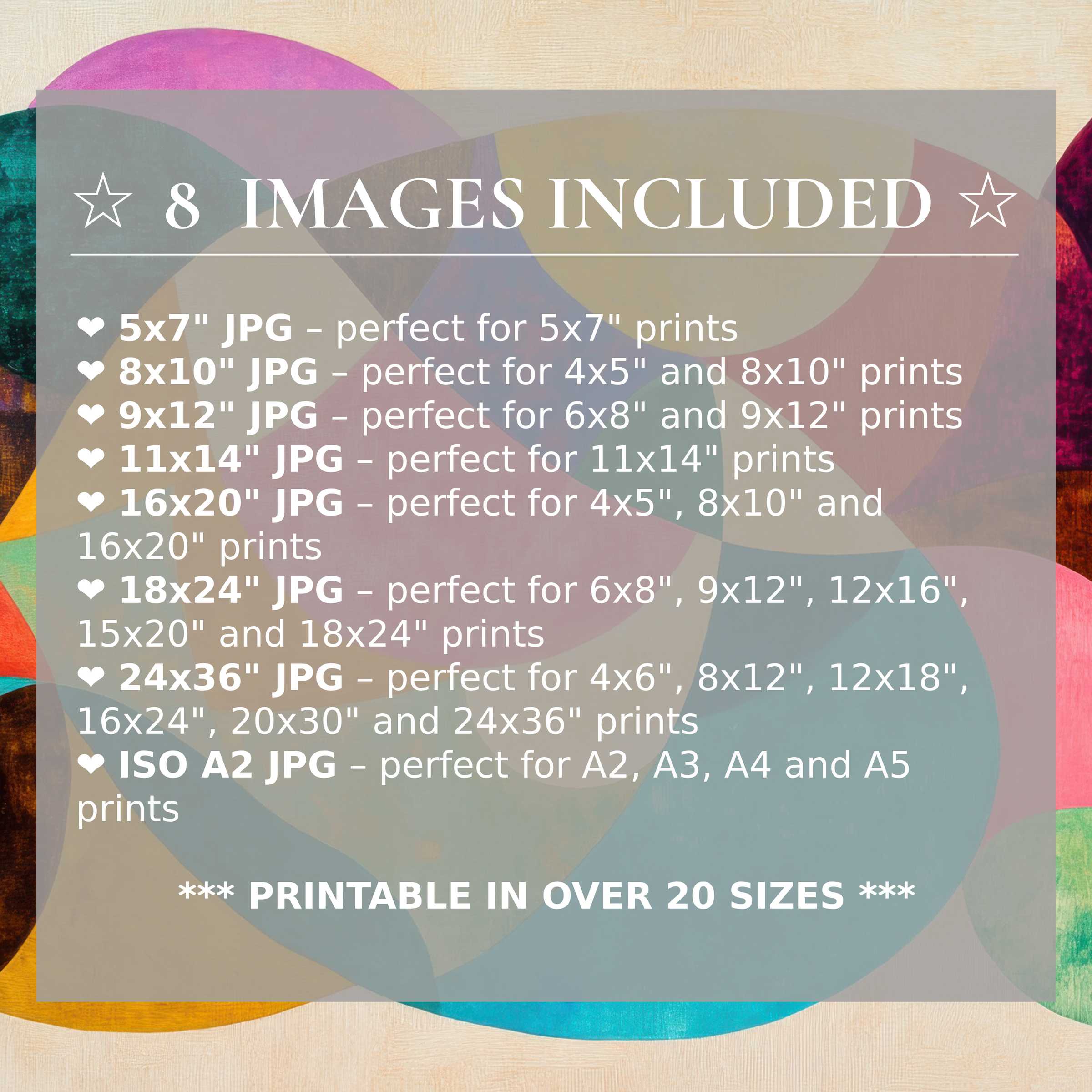 Radiant abstract digital print in vibrant jewel tones elevates modern interiors with 8 high-quality sizes included