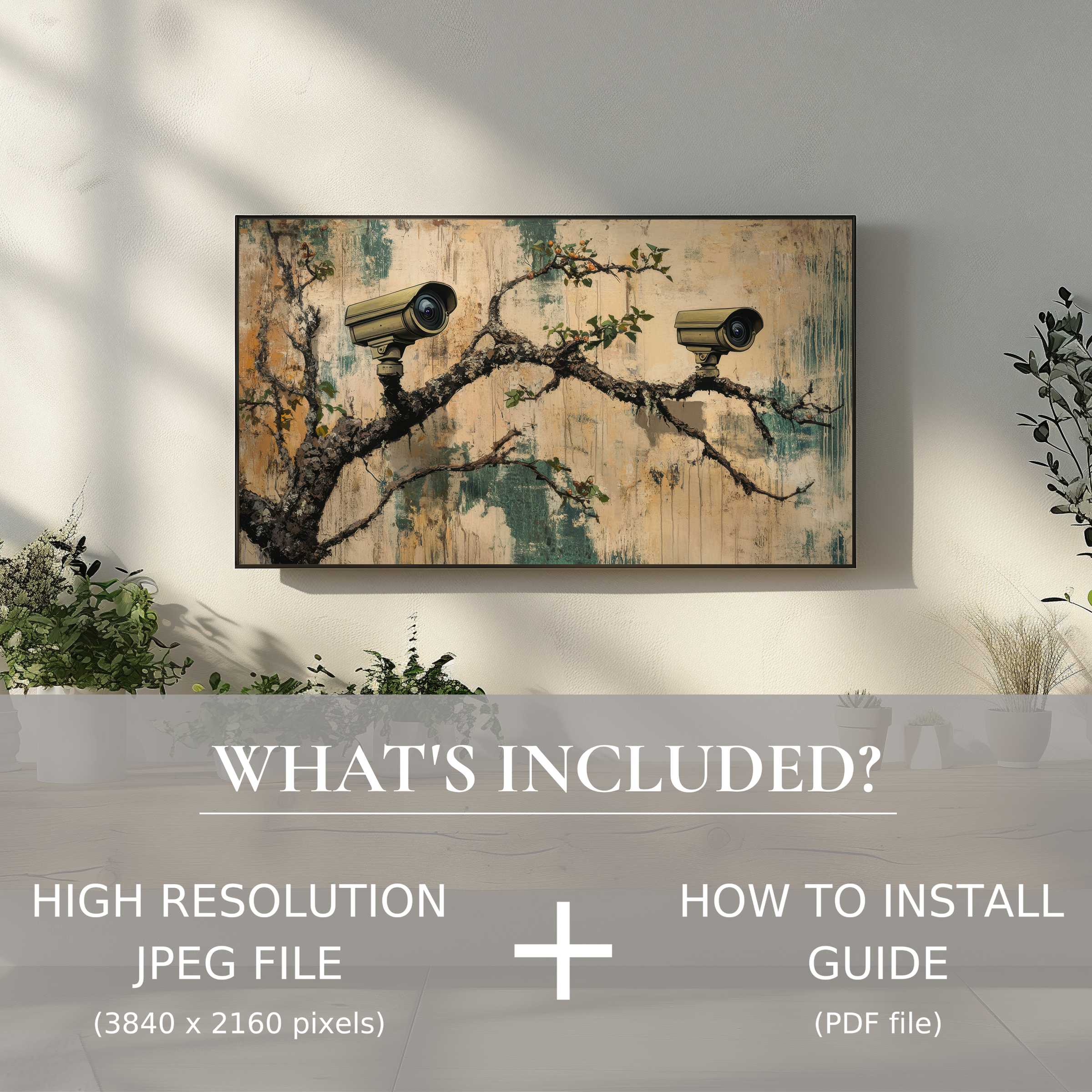 Elegant street art digital TV art download enhances modern living spaces with simple, stylish digital use