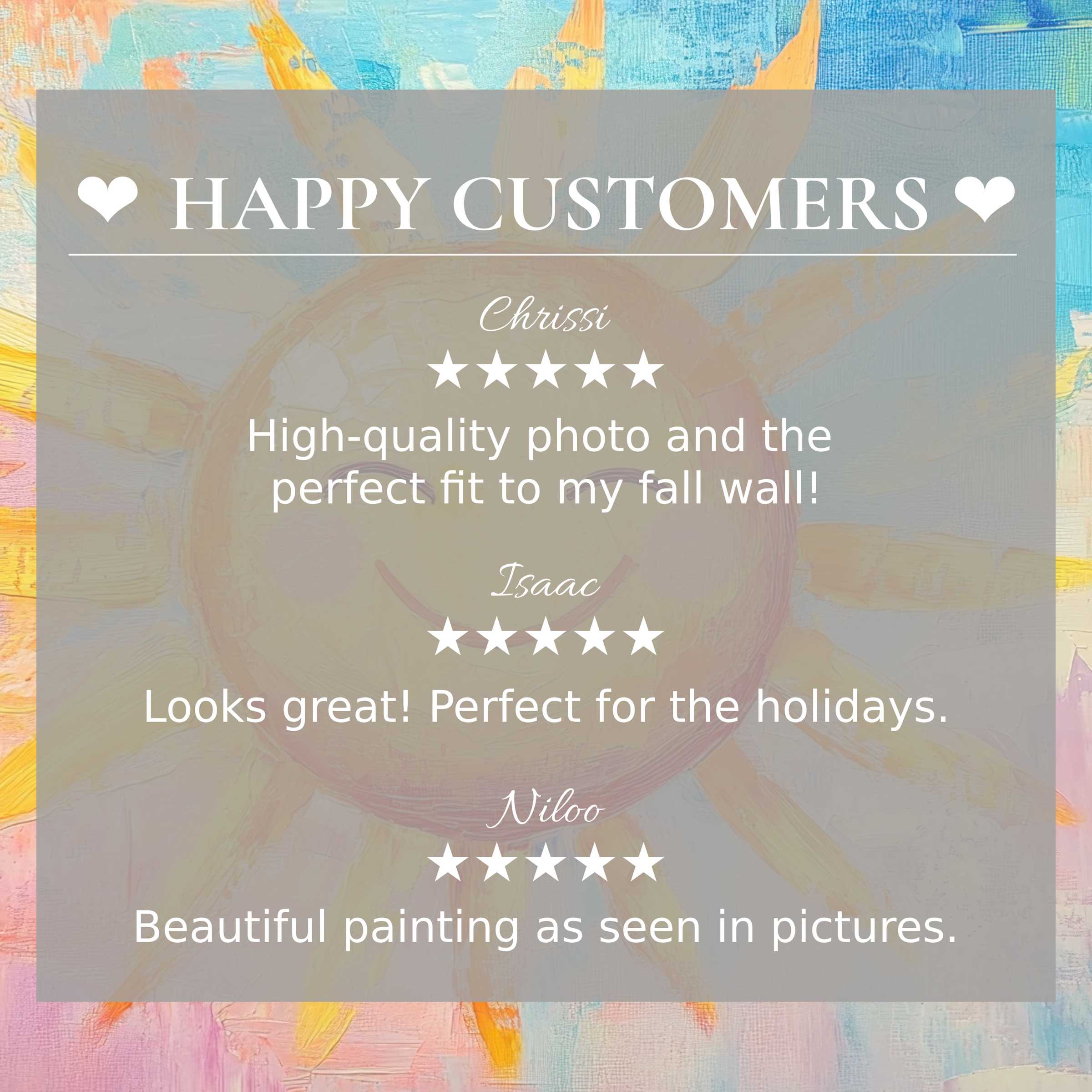 Nursery art for Frame TV with abstract sunset hues and happy customer reviews fostering trust and elegant appeal