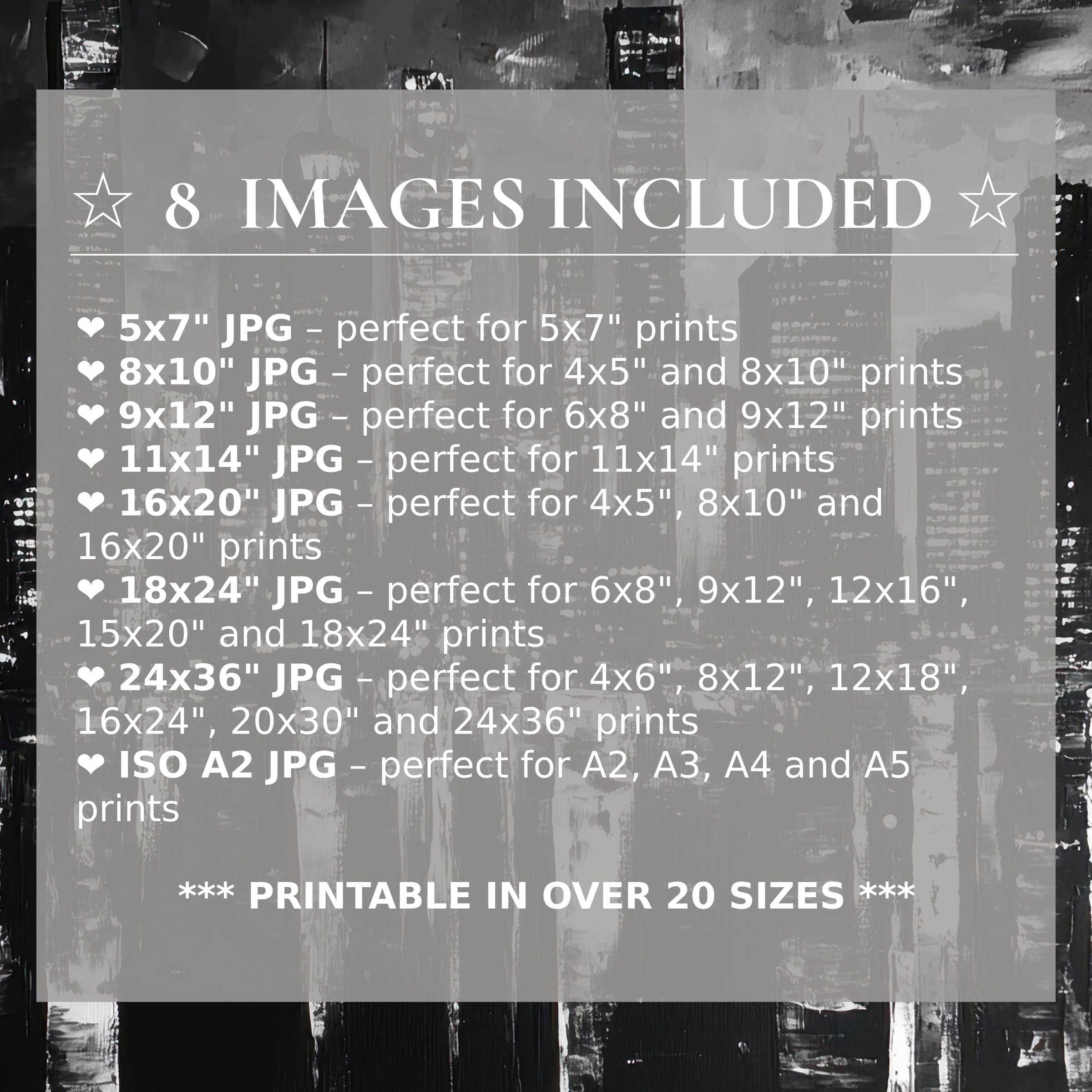 Black and white digital print exudes bold, timeless elegance with rich contrasts, offering 8 high-quality sizes with download, perfect for elevating modern interiors with versatile, refined style