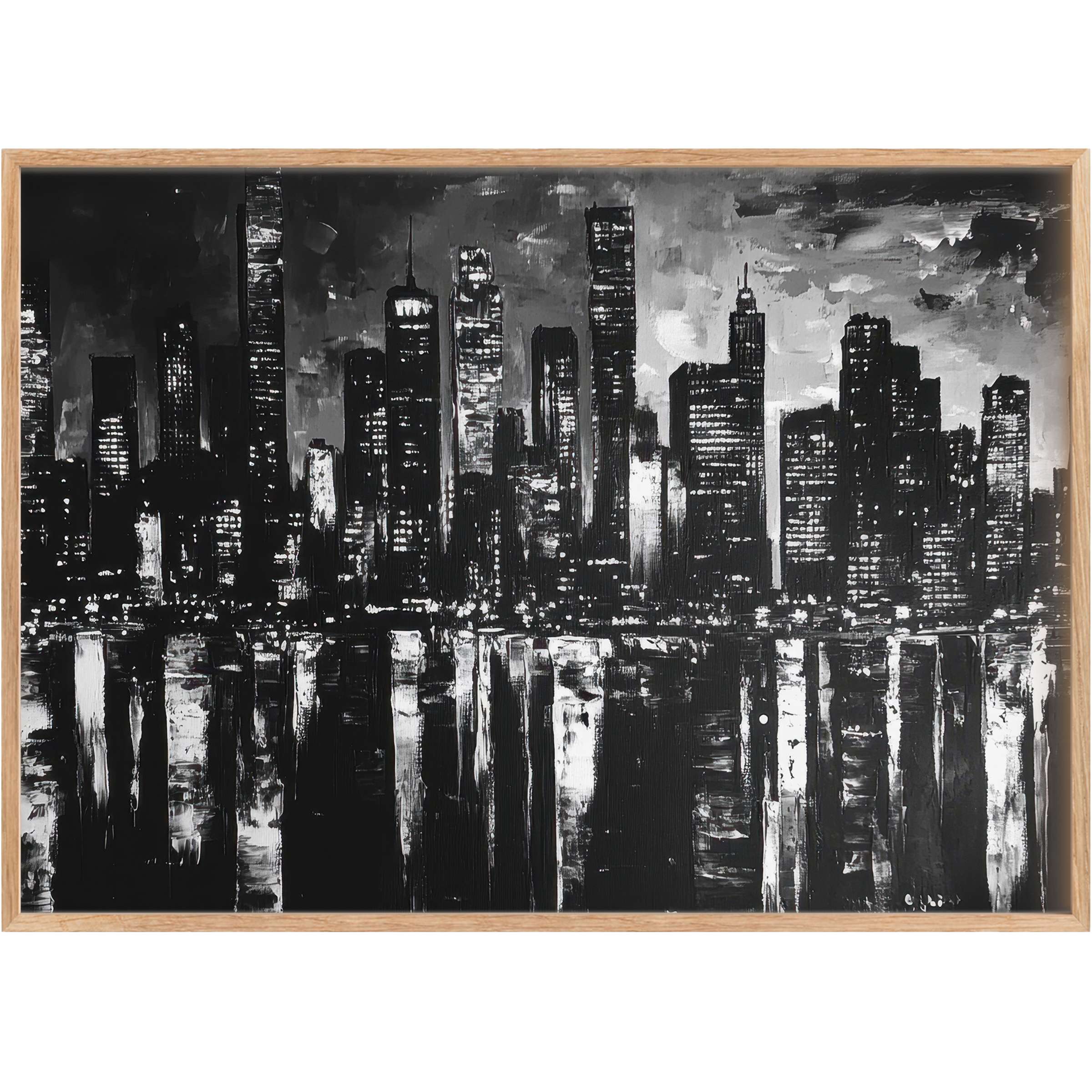 Bold black and white printable wall art capturing a dynamic cityscape, radiating urban sophistication and modern elegance