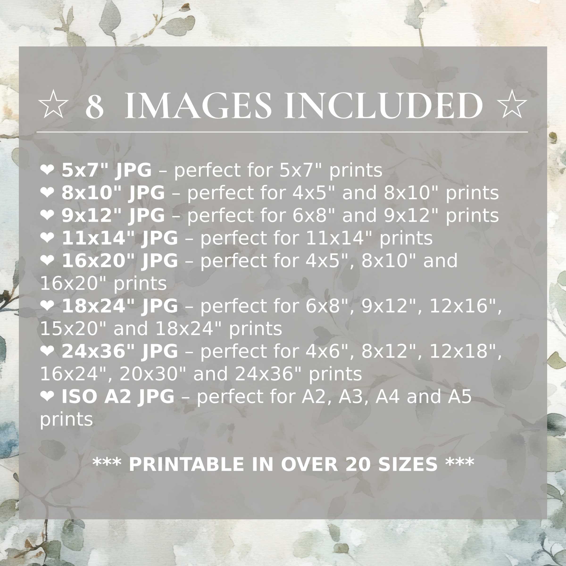 Elegant floral digital print radiates calming soft neutrals and muted greens, included in 8 high-quality sizes to elevate modern interiors with versatile style