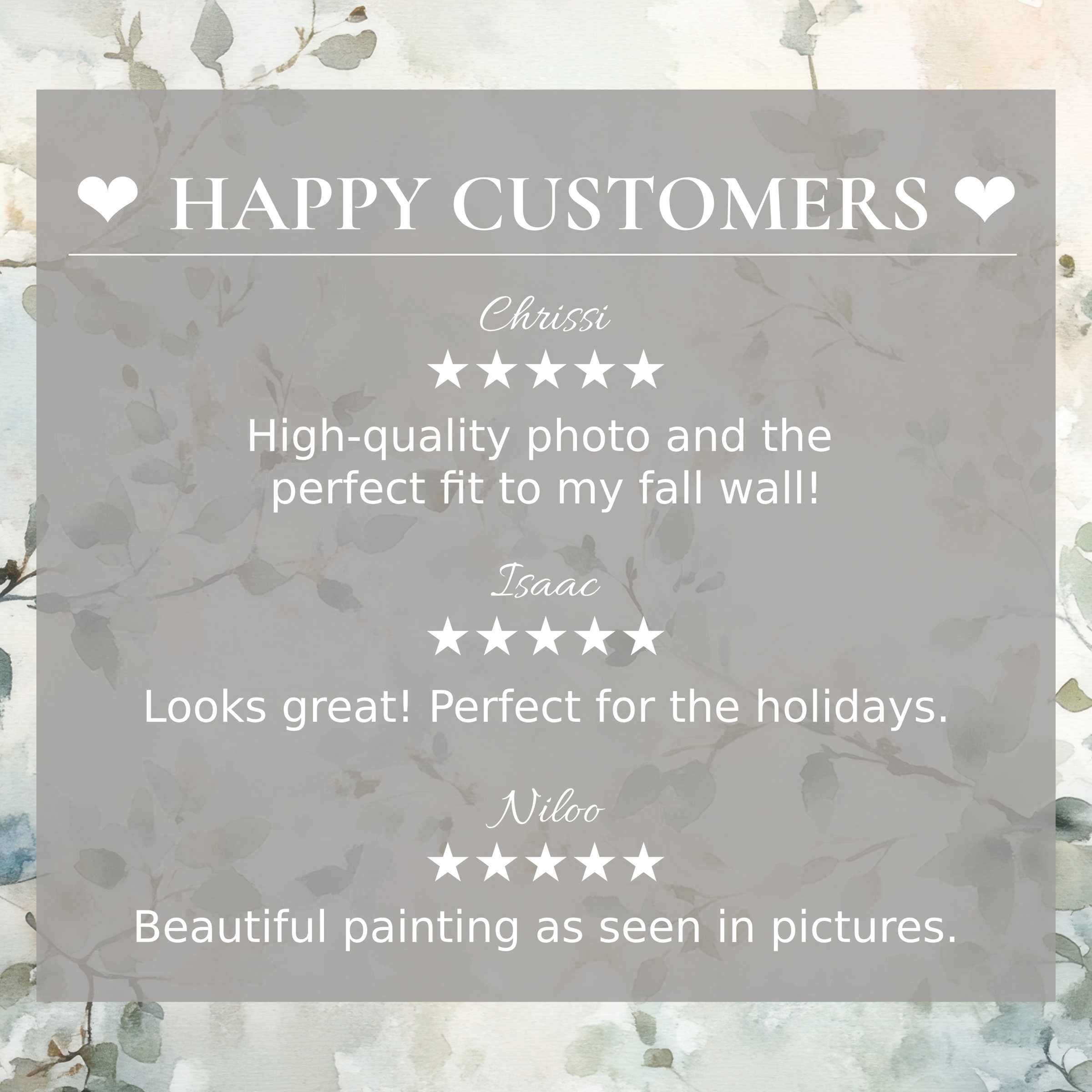 Floral art for Frame TV with elegant muted botanical background and happy customer reviews building trust