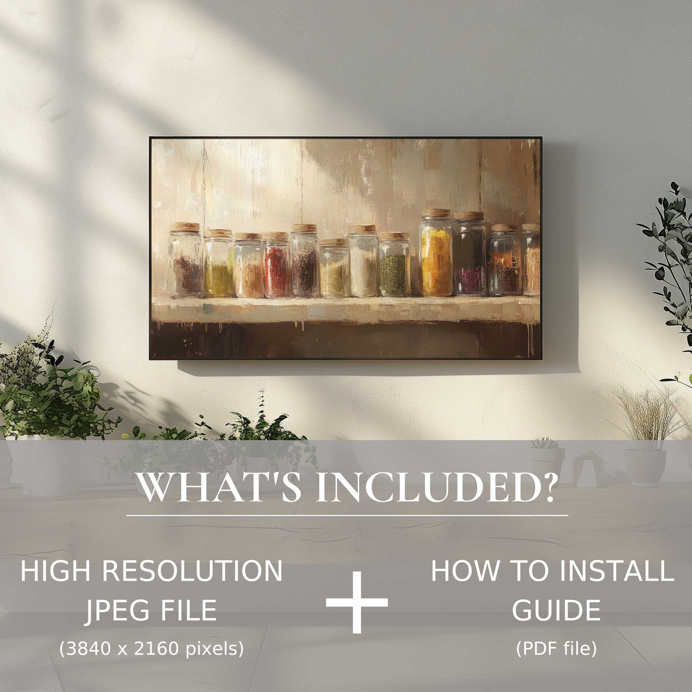 Elegant living room showcasing farmhouse digital TV art download, easily enhancing decor with instant digital use