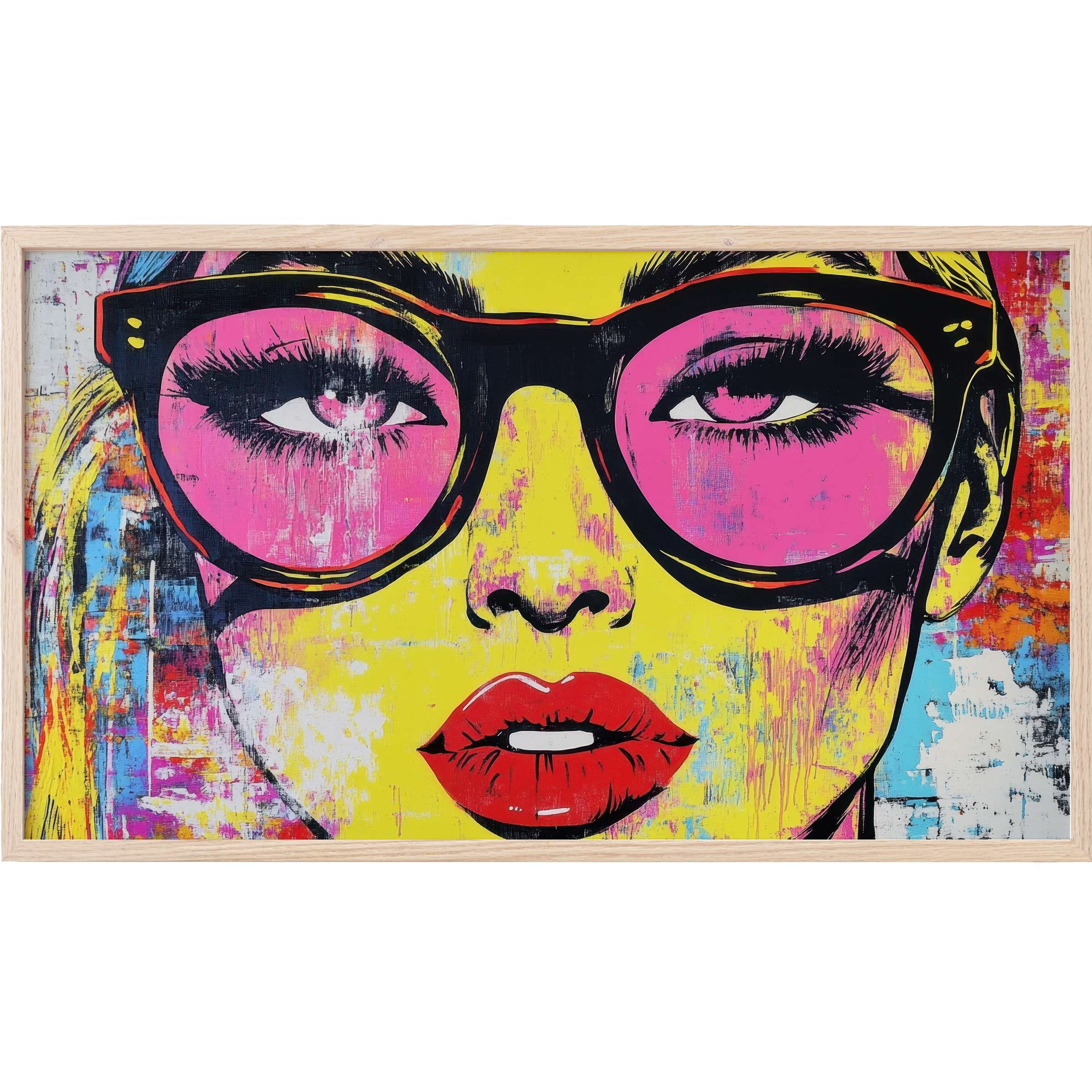 Bold close-up portrait with vibrant pink, yellow, red tones in a striking pop art Frame TV Art style