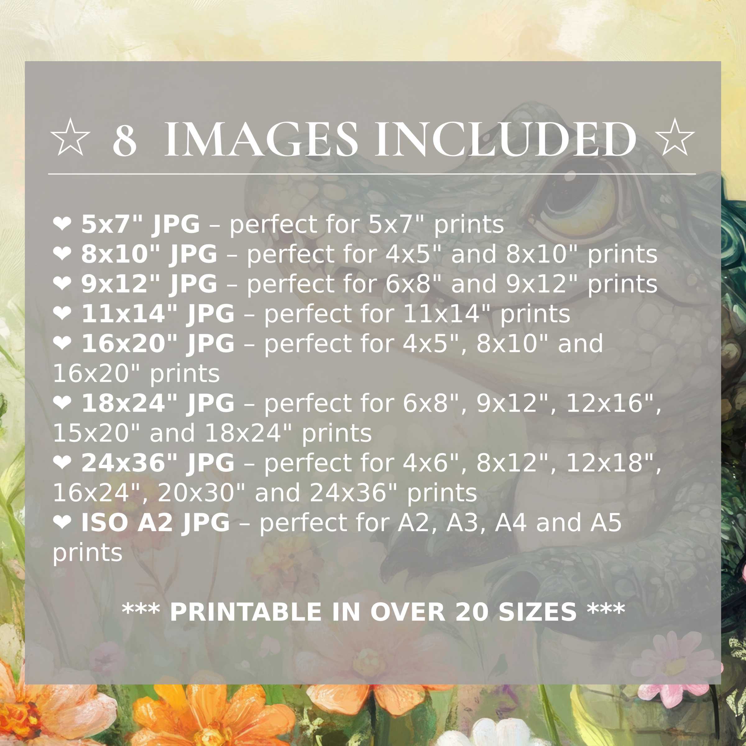 Radiant nursery digital print infused with soft yellows, greens, and floral hues, available in 8 high-quality sizes included, enhancing modern interiors with timeless elegance and versatile style
