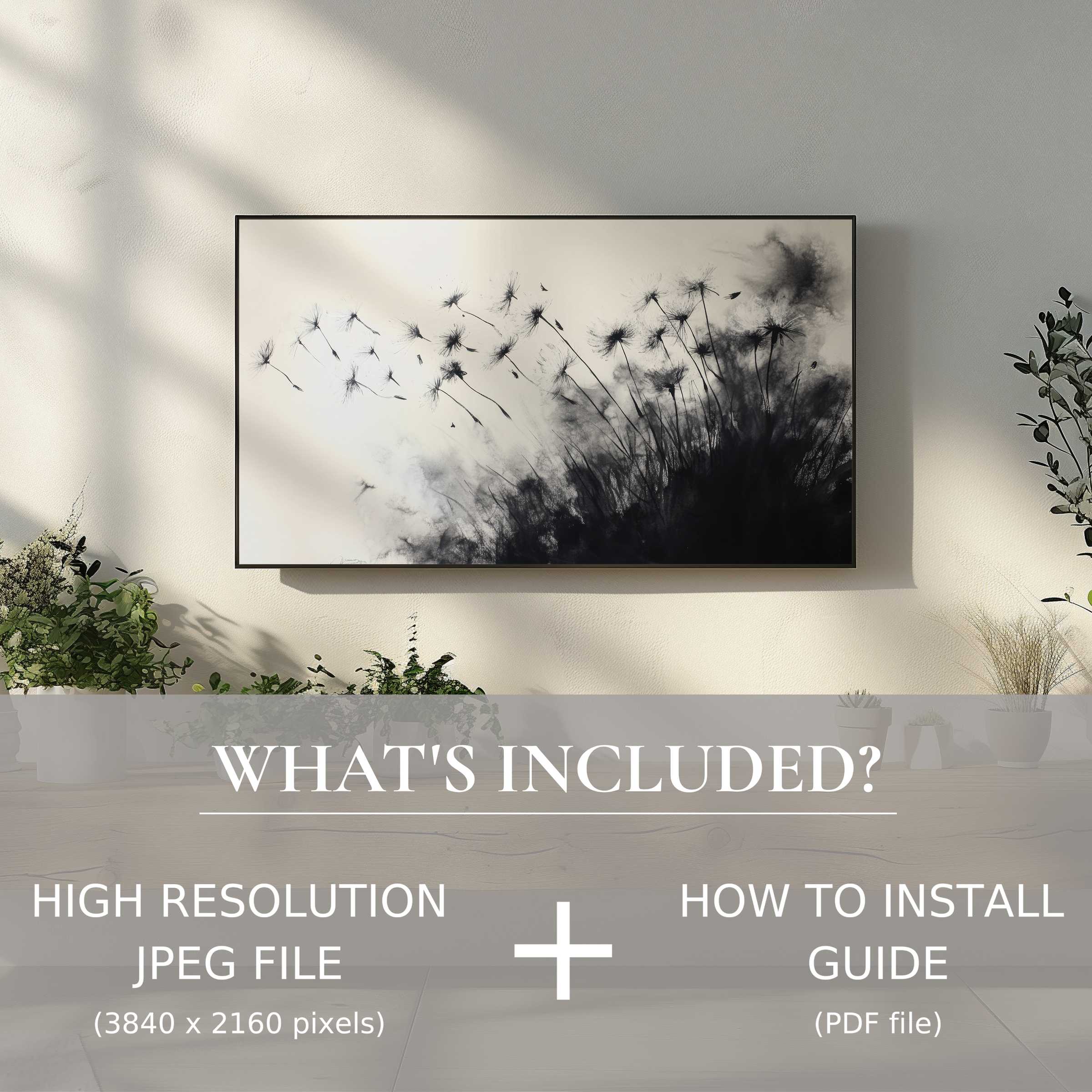 Elegant black and white digital TV art download enhances modern living spaces with easy digital use and timeless sophistication