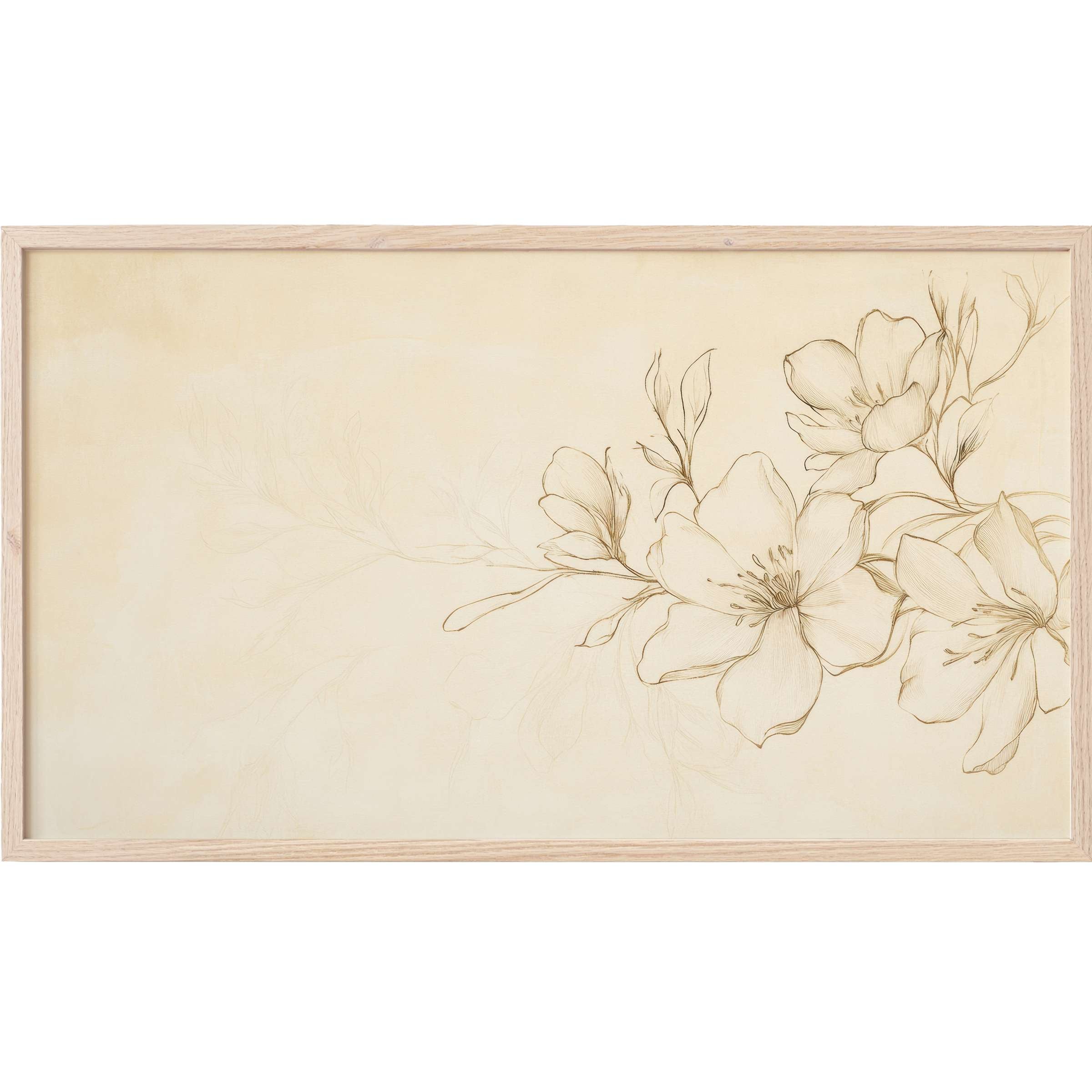 Floral Frame TV Art with delicate beige floral sketch, soft lines, and an airy, modern minimalist elegance