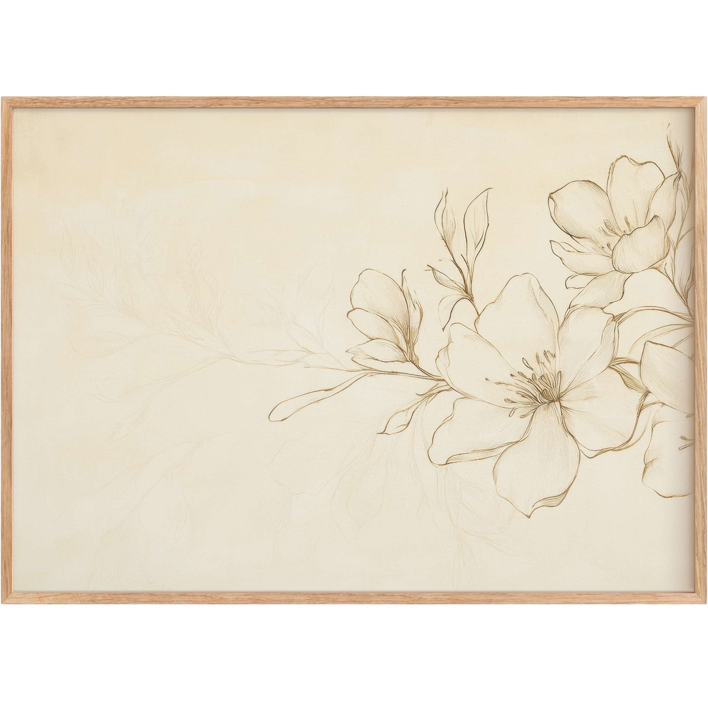 Elegant floral printable wall art with delicate sepia-toned blossoms, evoking a serene and timeless ambiance