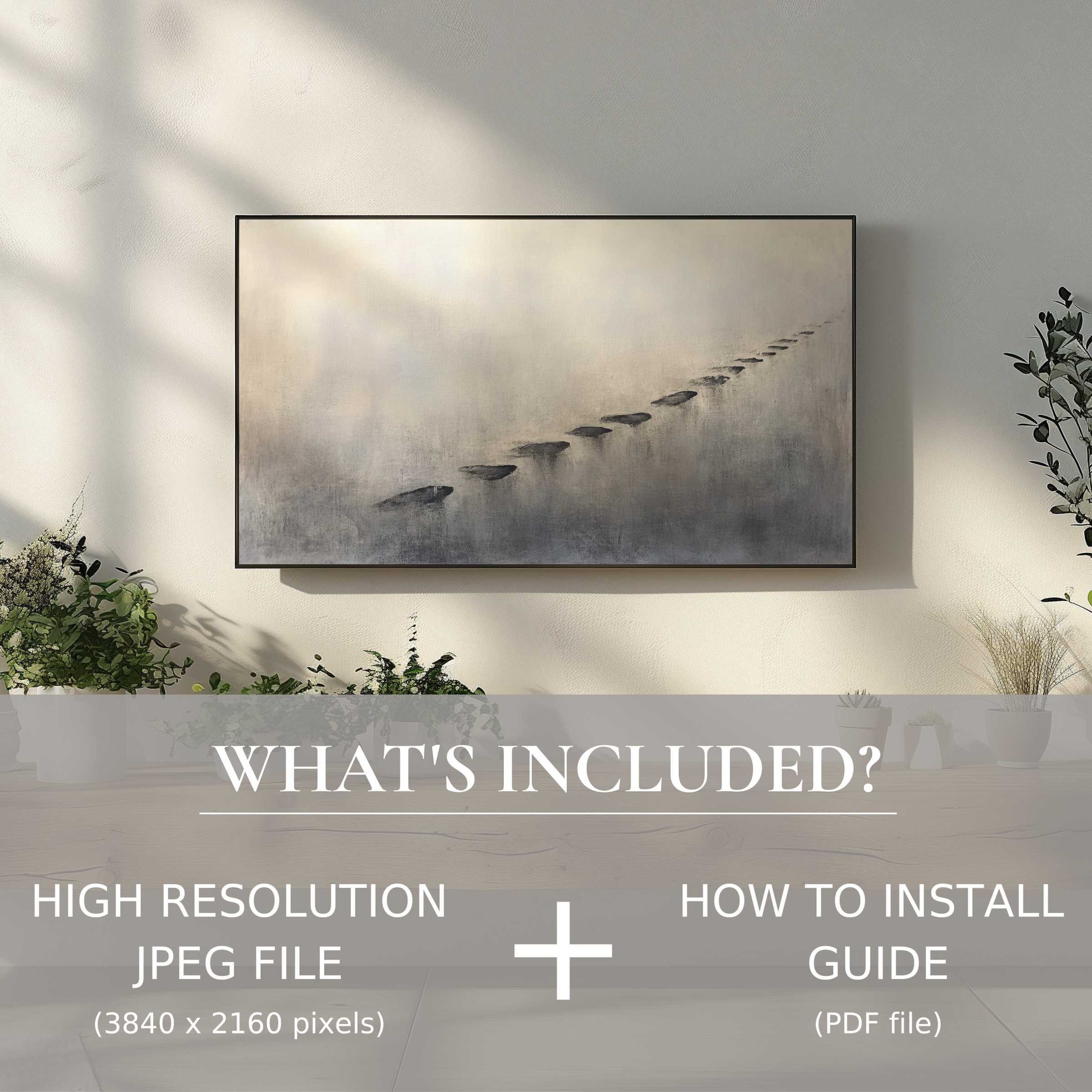Minimalist digital TV art download elevates your living space with easy digital use and serene, modern style