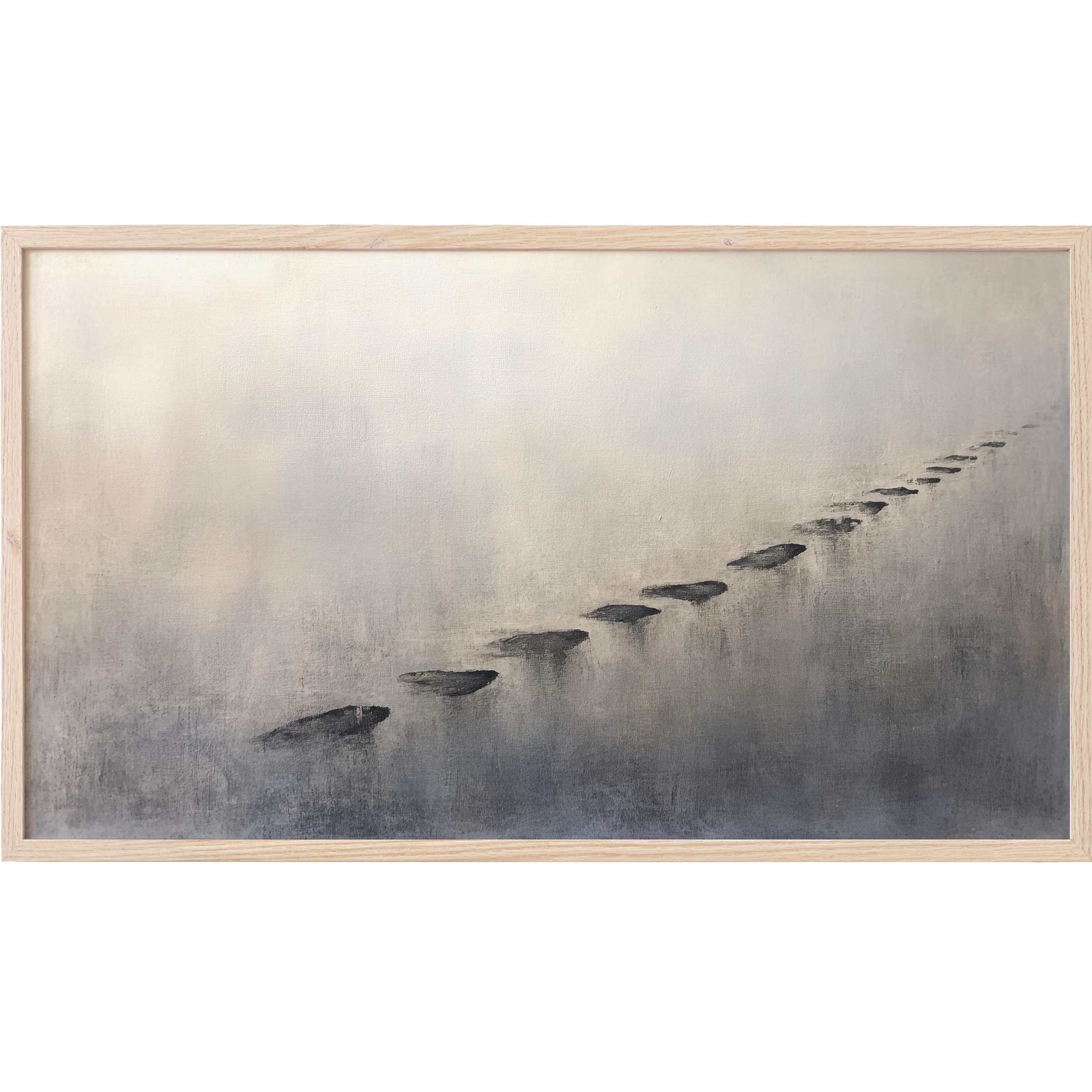 Minimalist Frame TV Art with serene gray tones and soft gradients, featuring subtle stepping stones in a dreamy, modern style