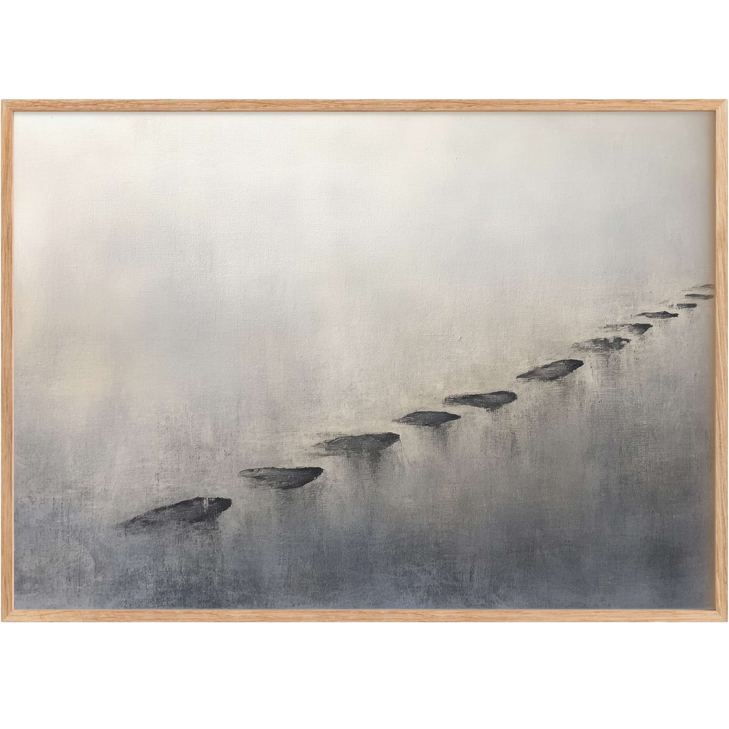 Serene minimalist printable wall art featuring soft gray tones and subtle mist, evoking calm and refined elegance