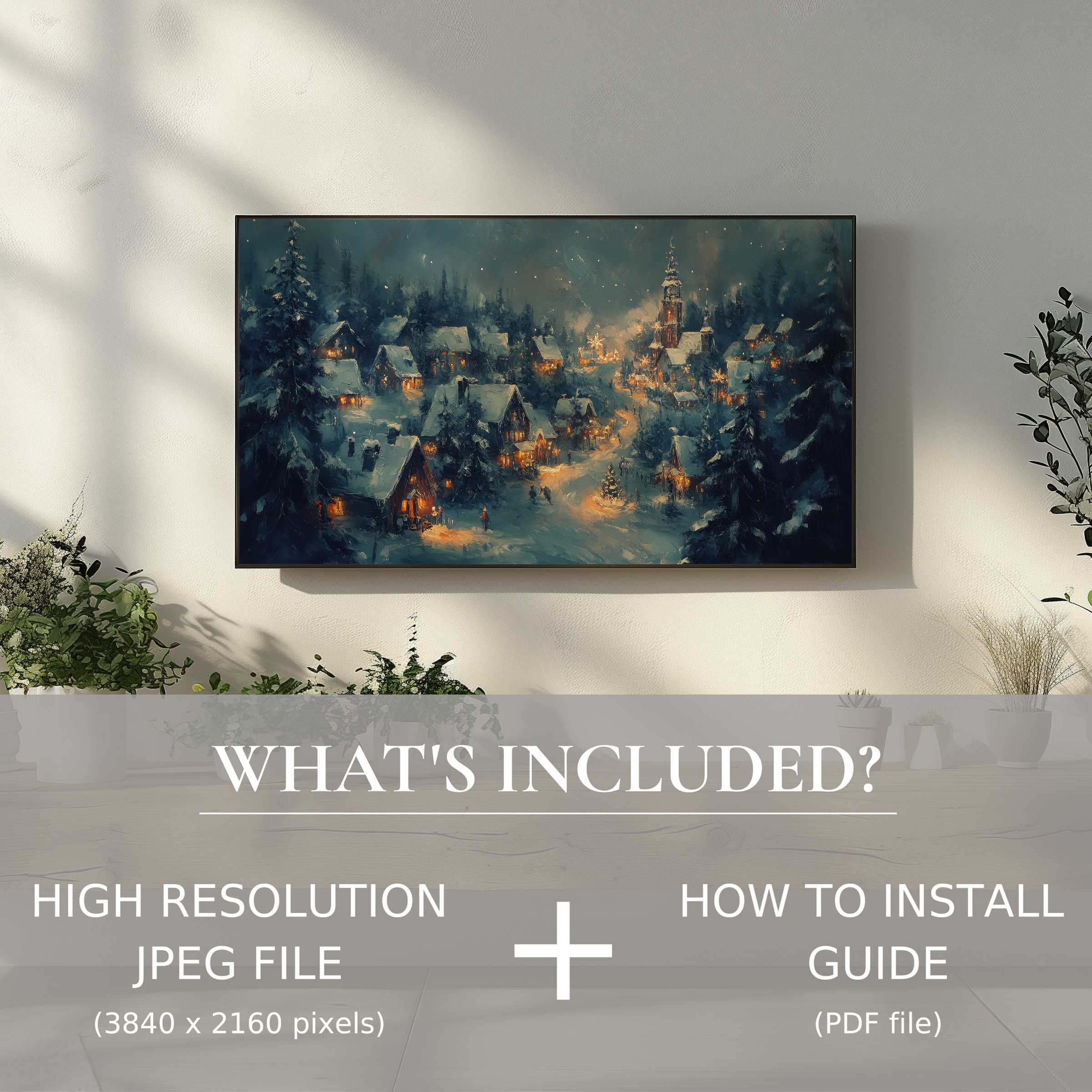 Elegant Christmas digital TV art download, easy to use, enriches modern living spaces with cozy holiday charm