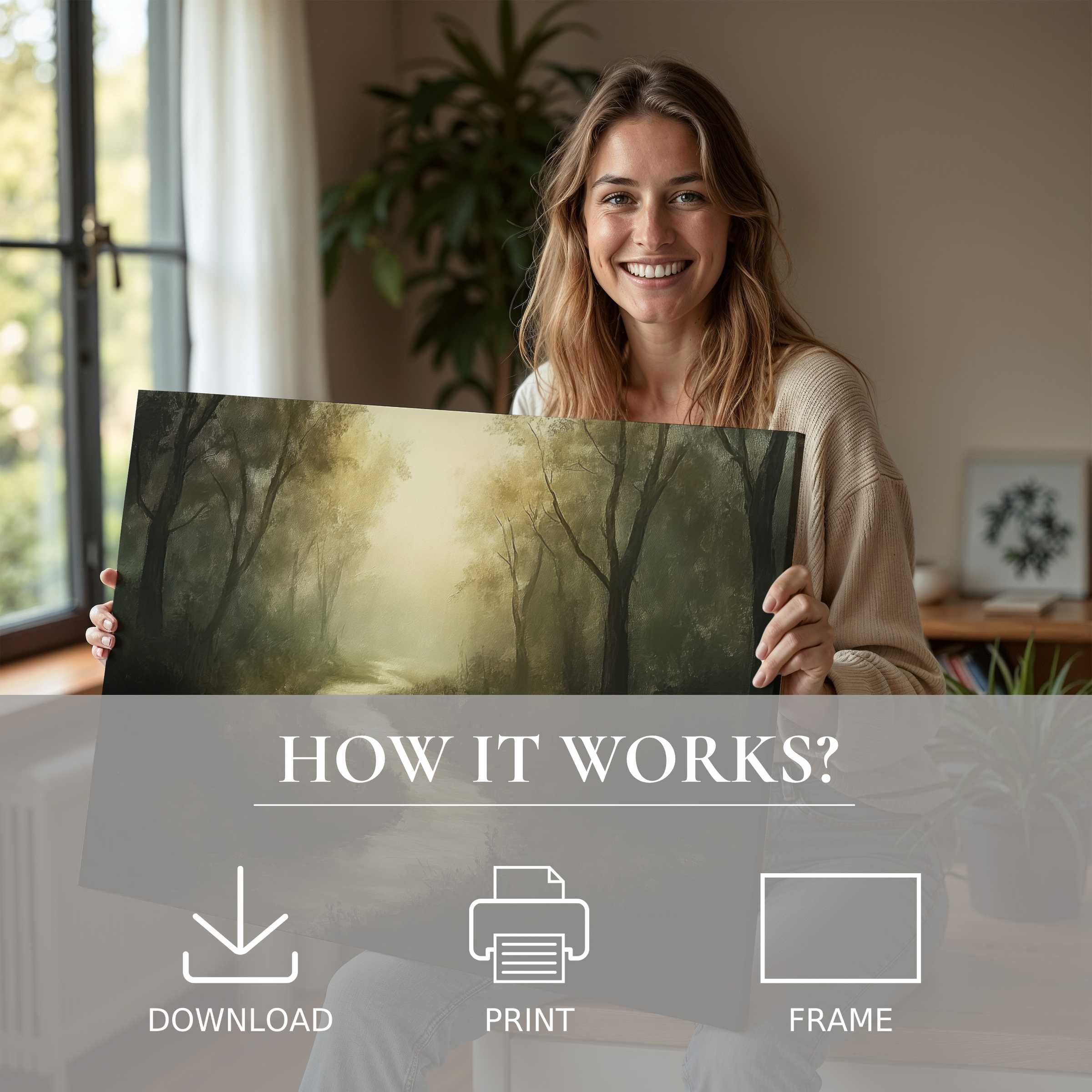A joyful moment in a stylish home where vintage digital art print brings warmth and timeless serenity to living spaces