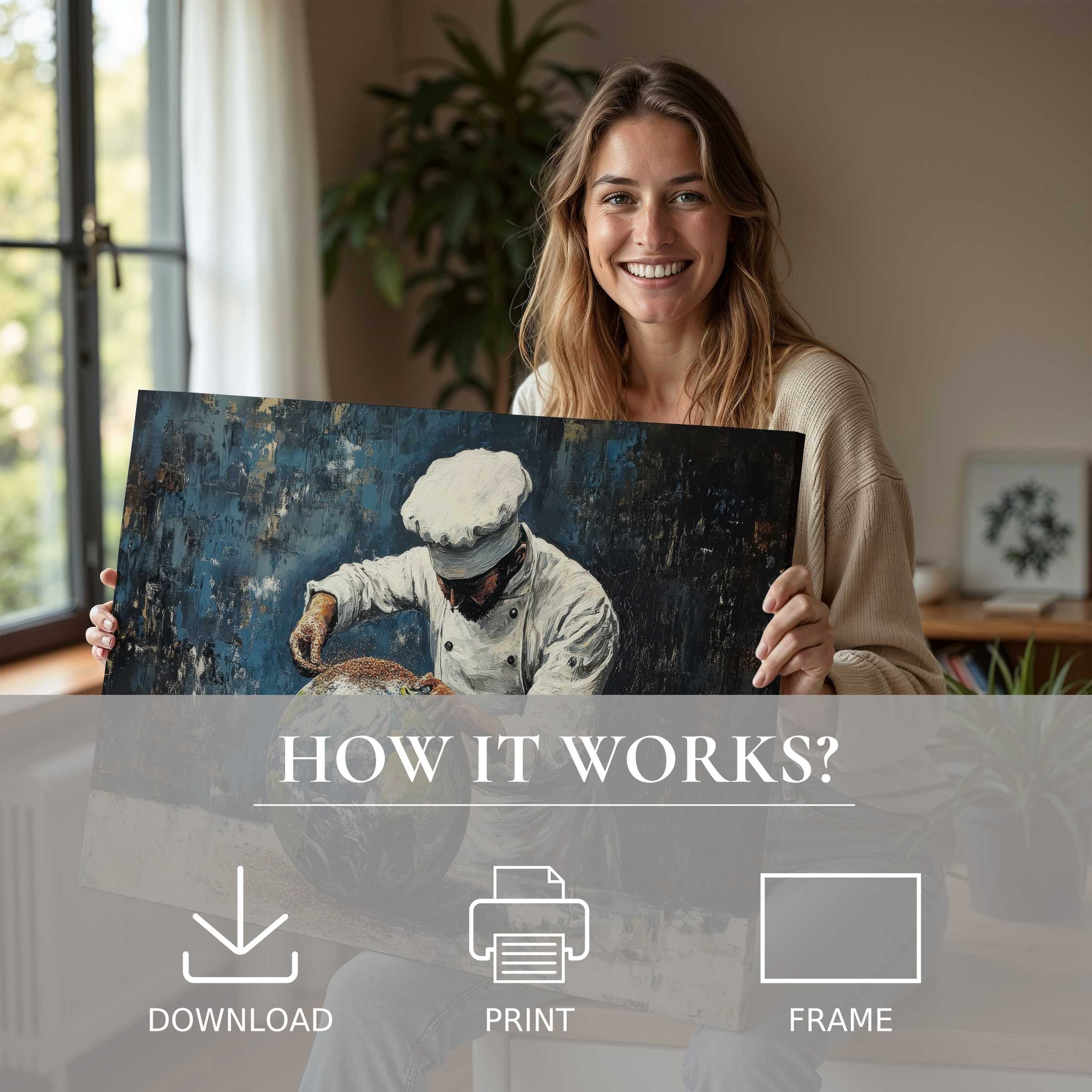 Radiant moment of joy with street art digital art print, effortlessly elevating modern living spaces through soulful connection