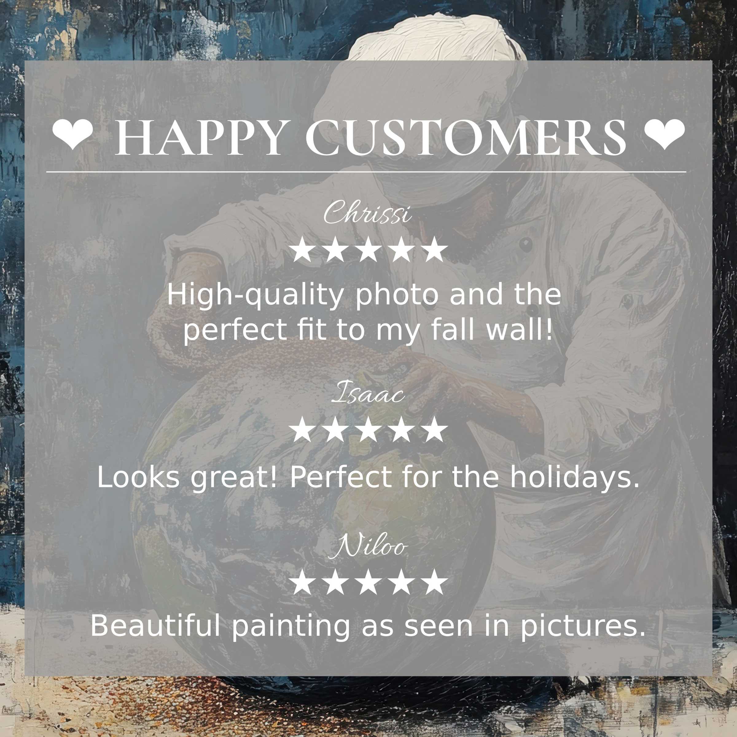 Street art for Frame TV with textured blue background, featuring happy customer reviews for elegant appeal