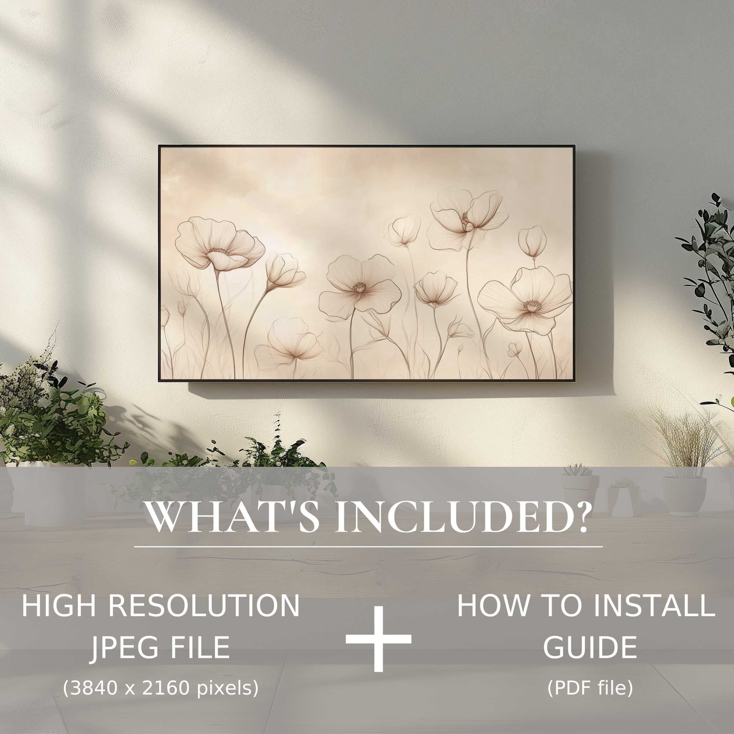 Elegant floral digital TV art download enhances modern living space with easy digital use and refined botanical charm