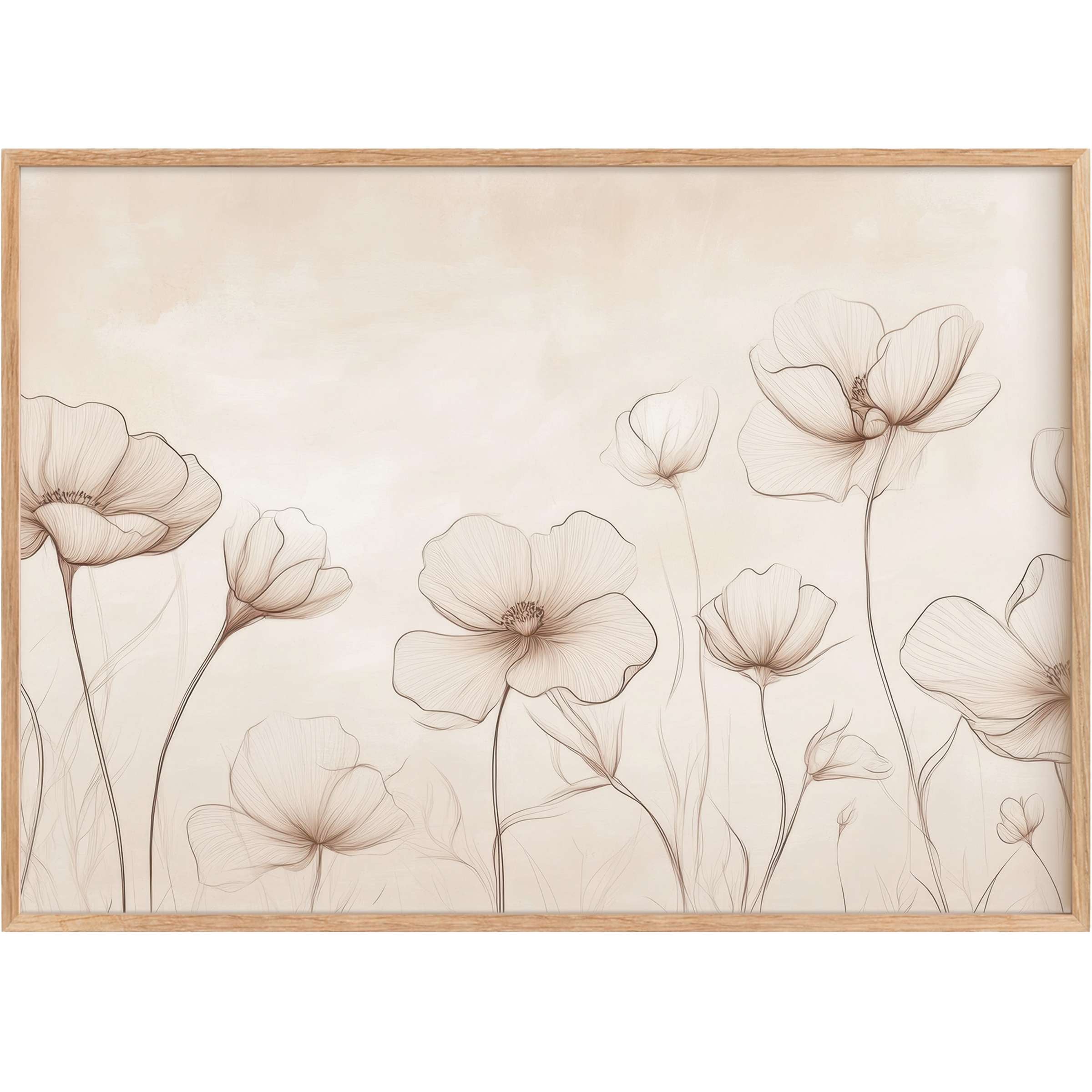 Ethereal floral printable wall art with delicate sepia lines, evoking a serene, timeless elegance perfect for refined spaces