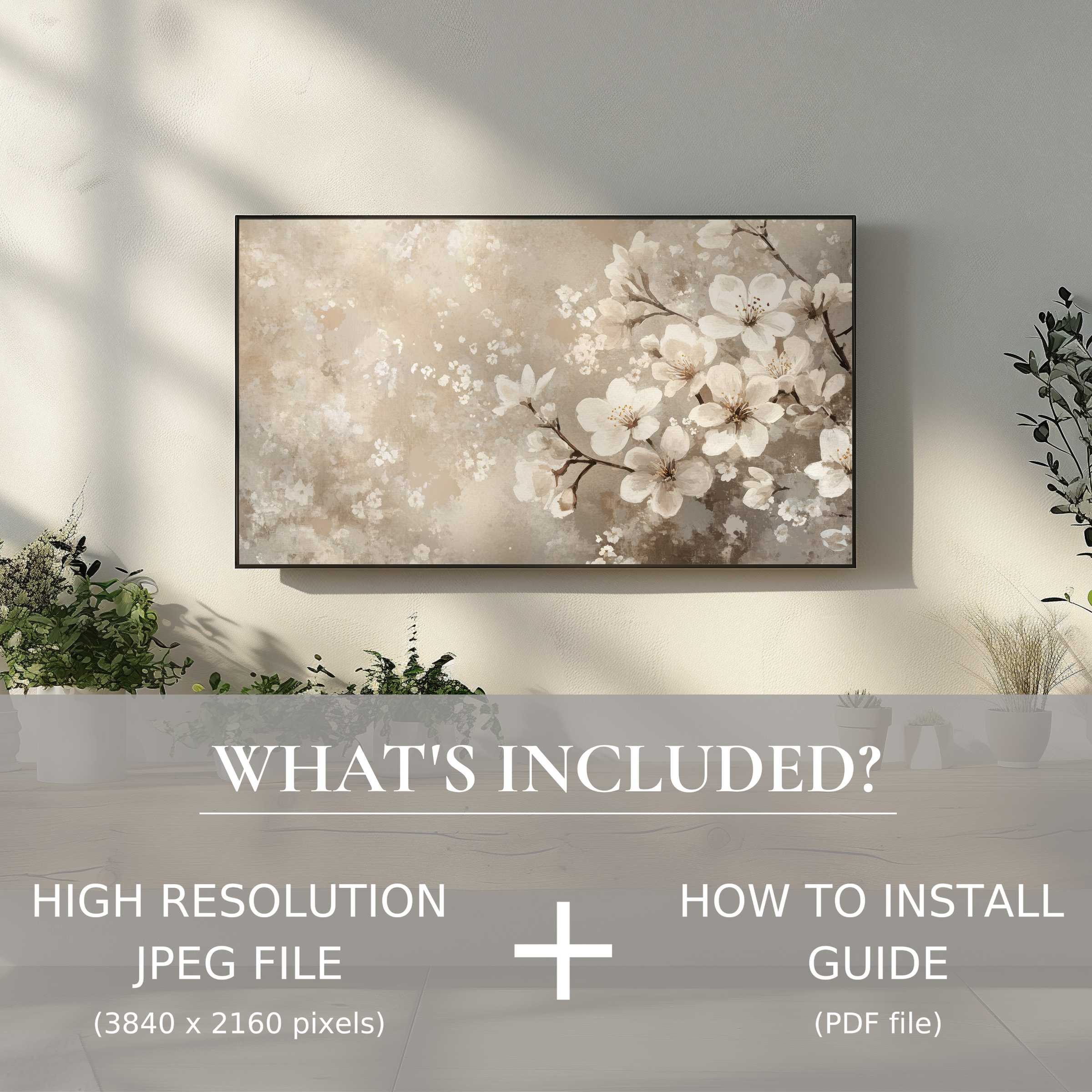 Elegant spring digital TV art download with easy use, enhancing any modern living space with floral serenity