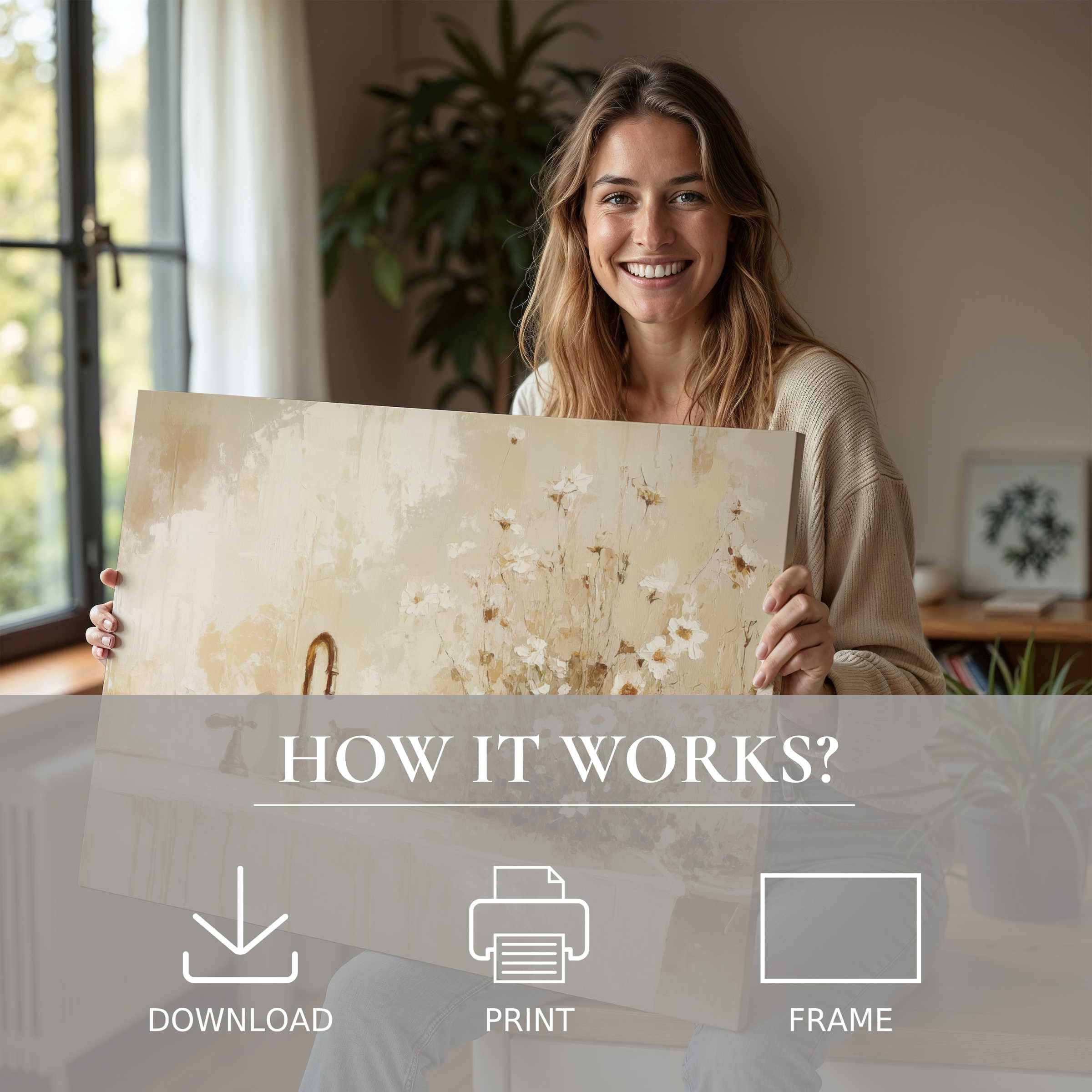 A serene moment captures the joy of embracing farmhouse digital art print, infusing a modern home with warmth and effortless elegance