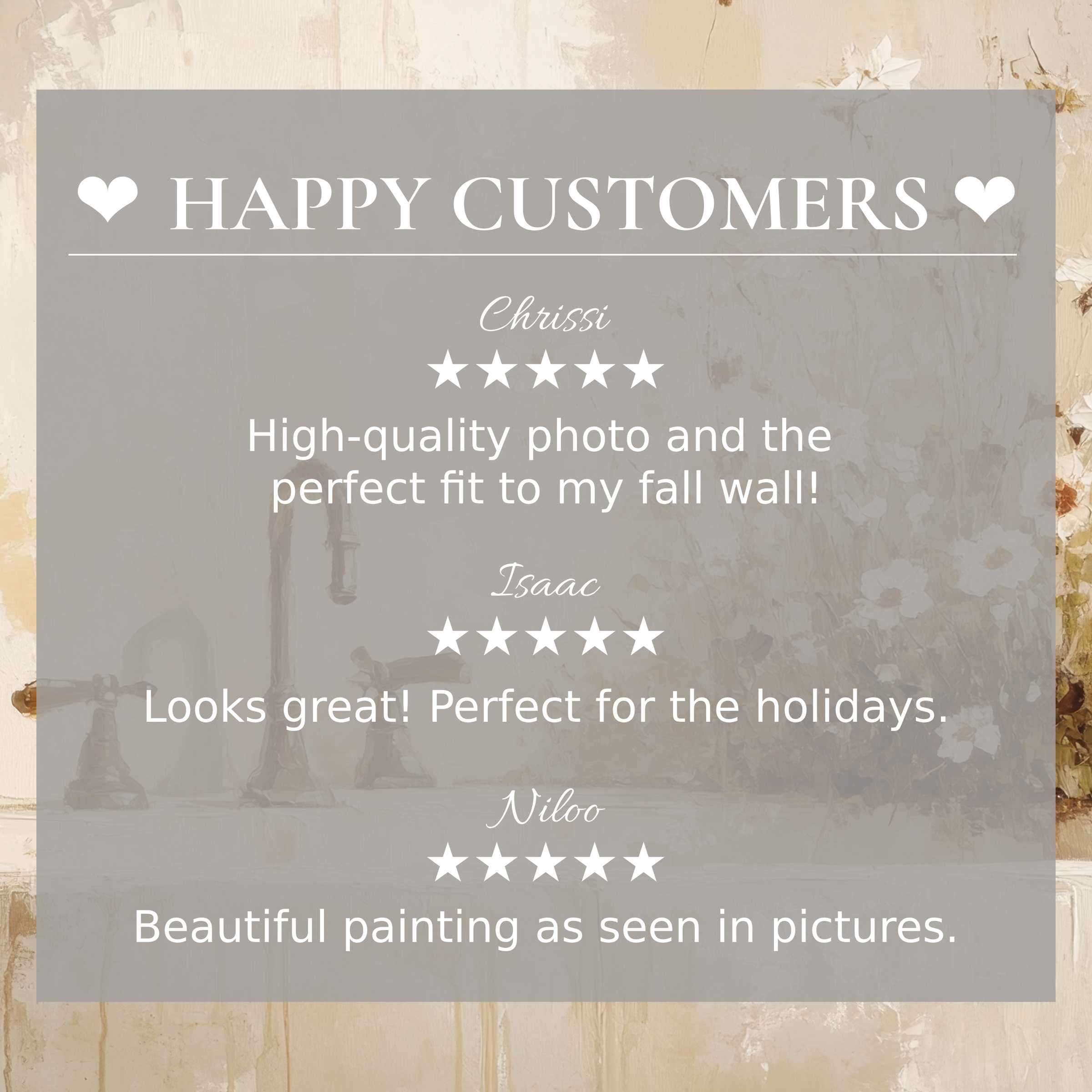 Farmhouse art for Frame TV with soft floral background, showcasing happy customer reviews that inspire trust and elegance