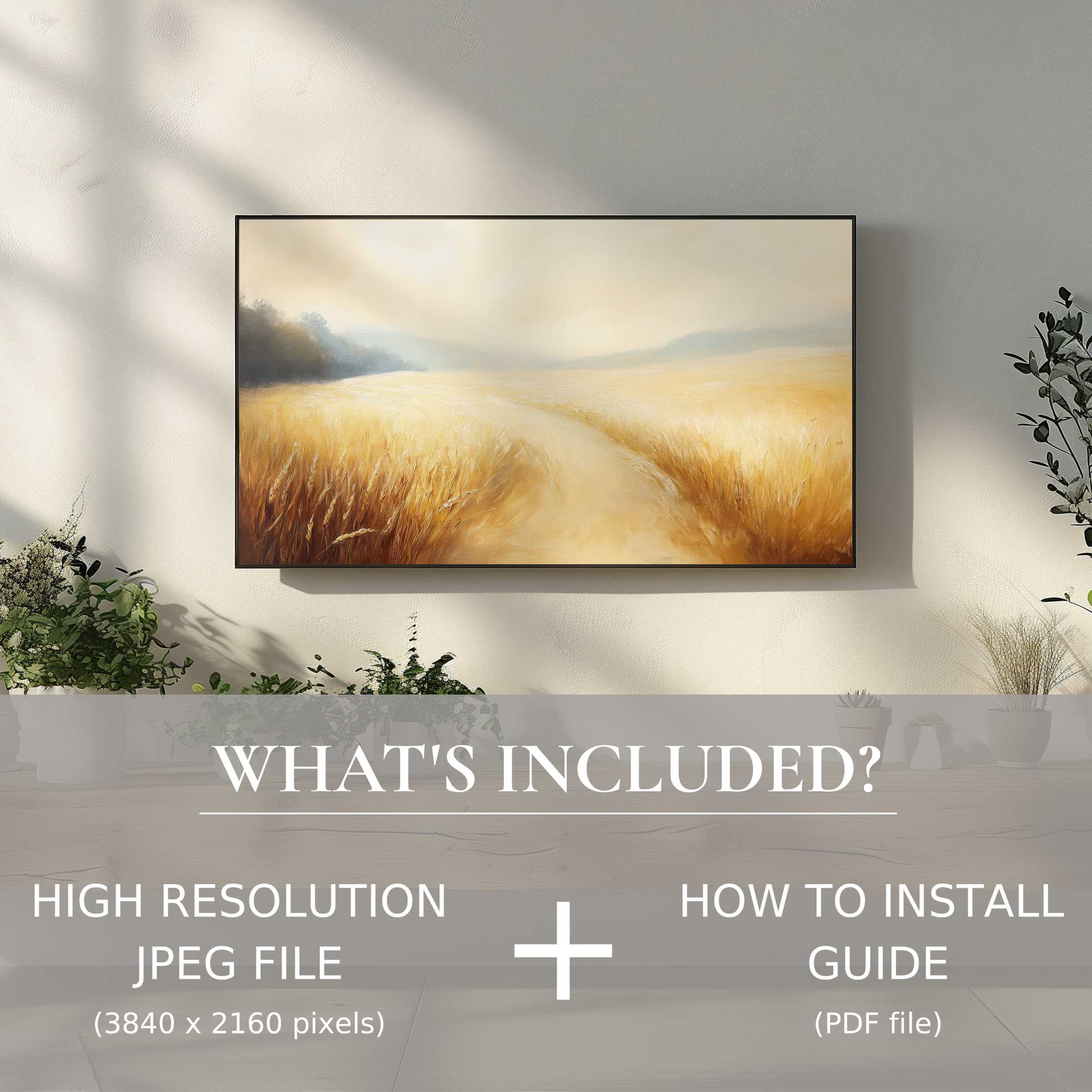 Elegant landscape digital TV art download enhances living spaces with easy use and a warm, modern, high-res design