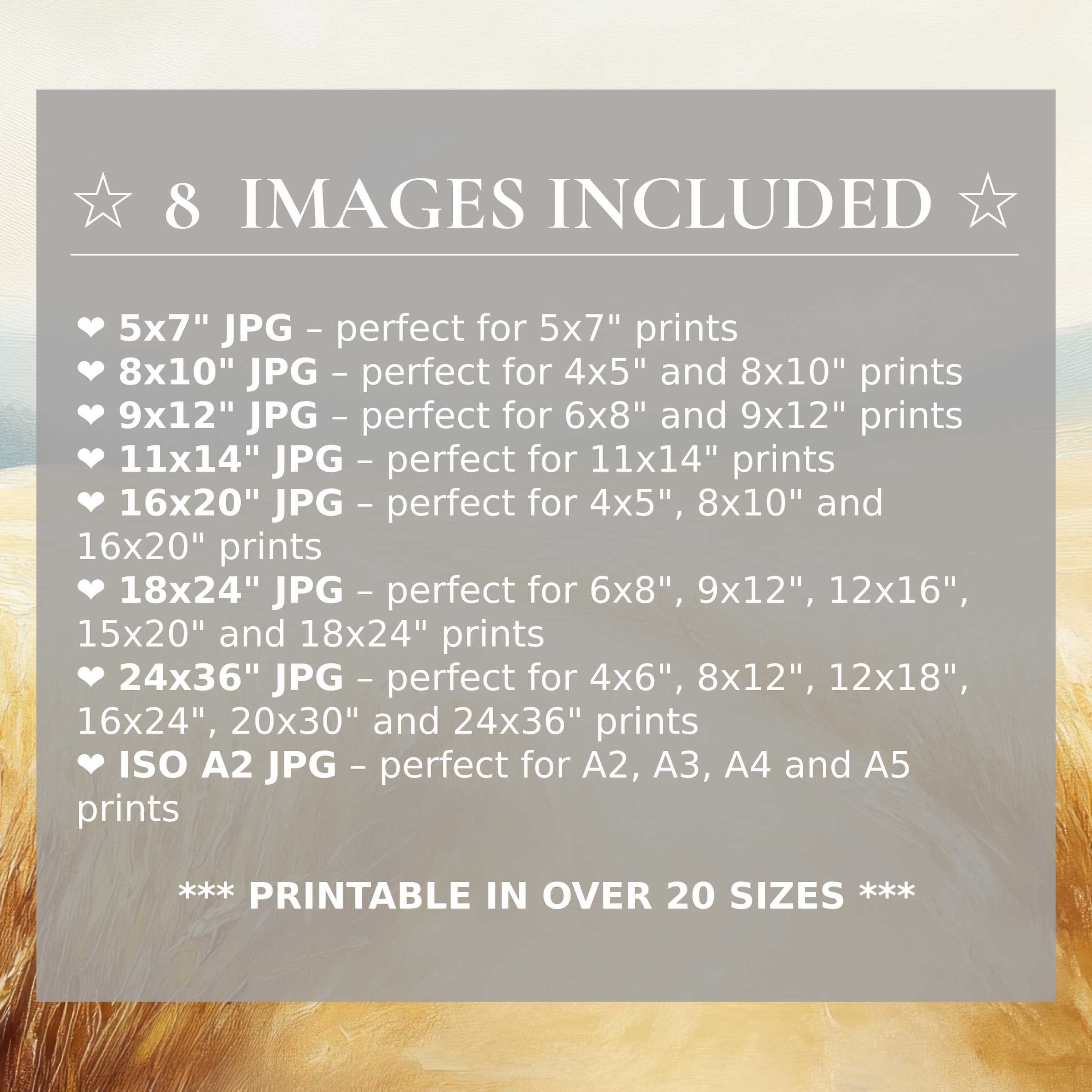 Landscape digital print radiates serene gold and soft blue hues, included in 8 high-quality sizes to elevate modern interiors with effortless style and versatility