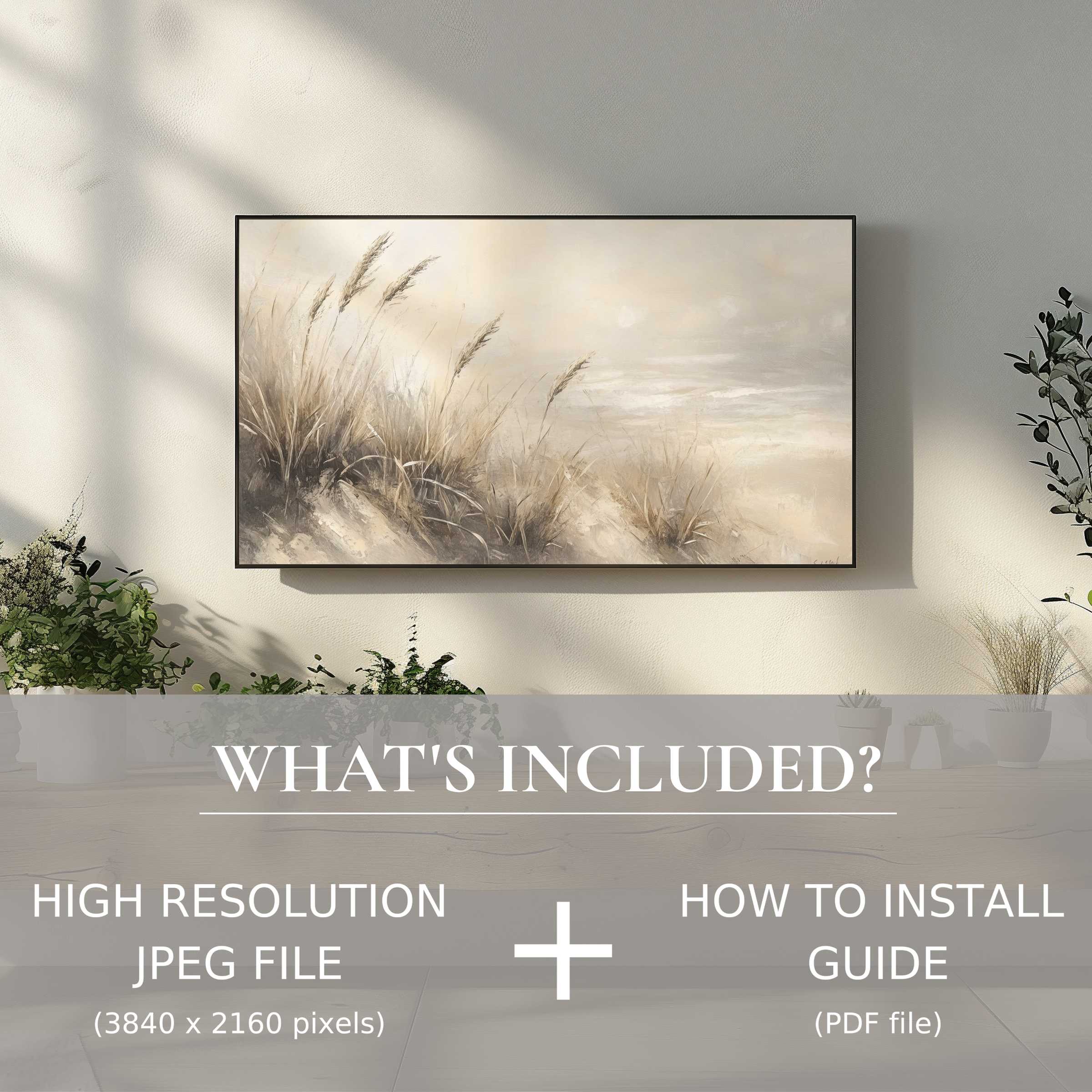 Elegant summer digital TV art download; easy to use, elevates minimalist living spaces with serene nature