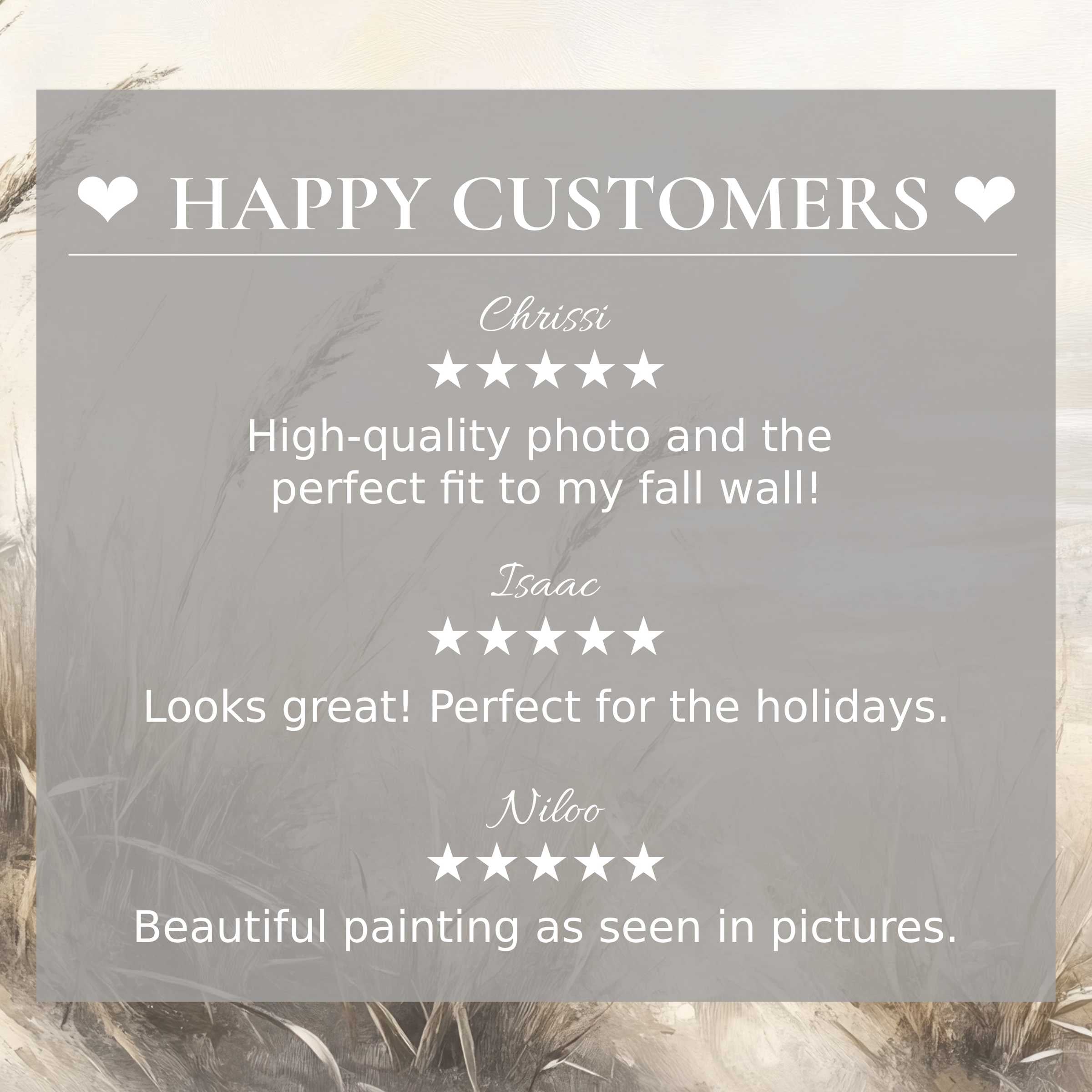 Elegant layout with abstract sunset colors highlights happy customer reviews for summer art for Frame TV