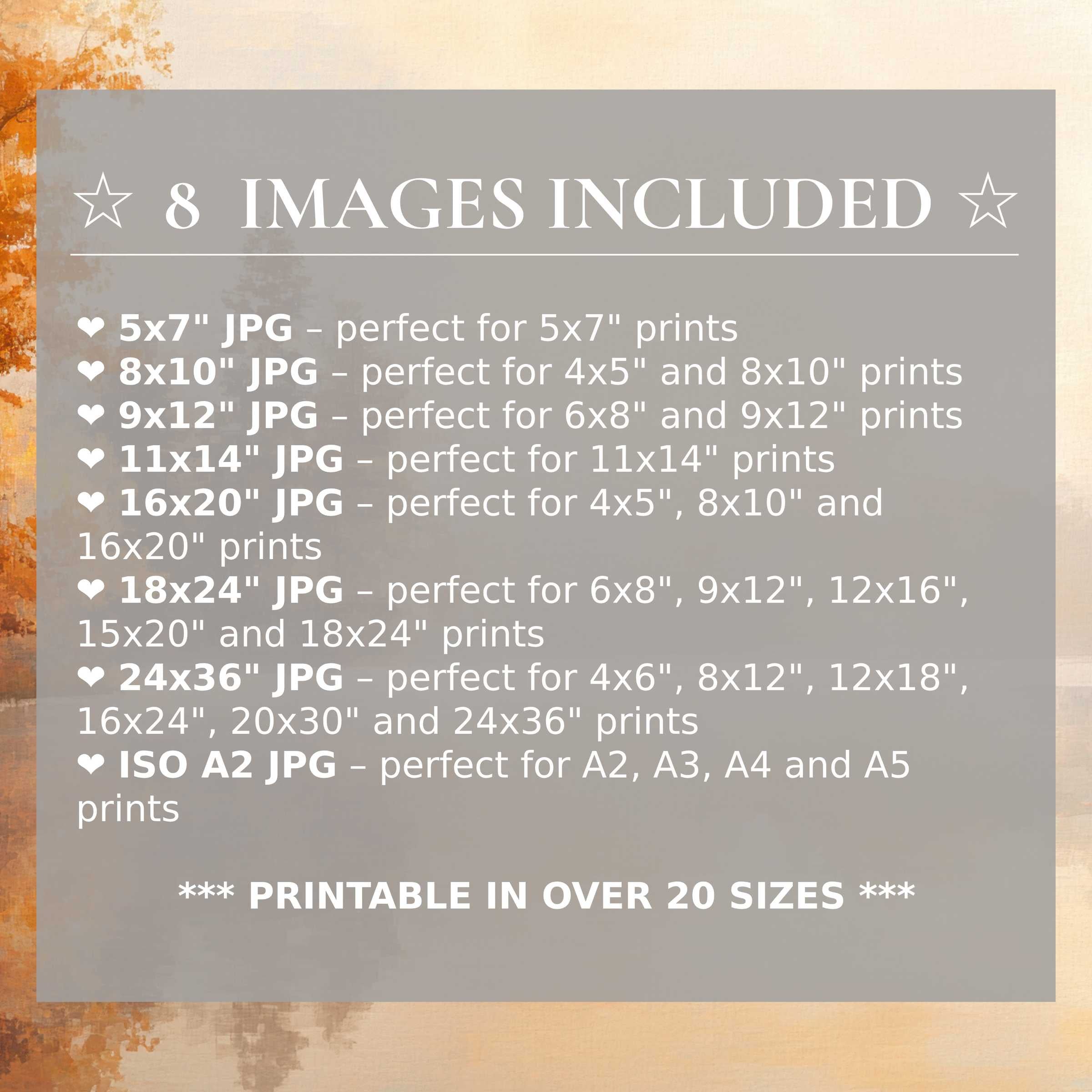 Fall digital print radiates warm amber and soft beige tones, elevating modern interiors with versatile style; includes 8 high-quality sizes