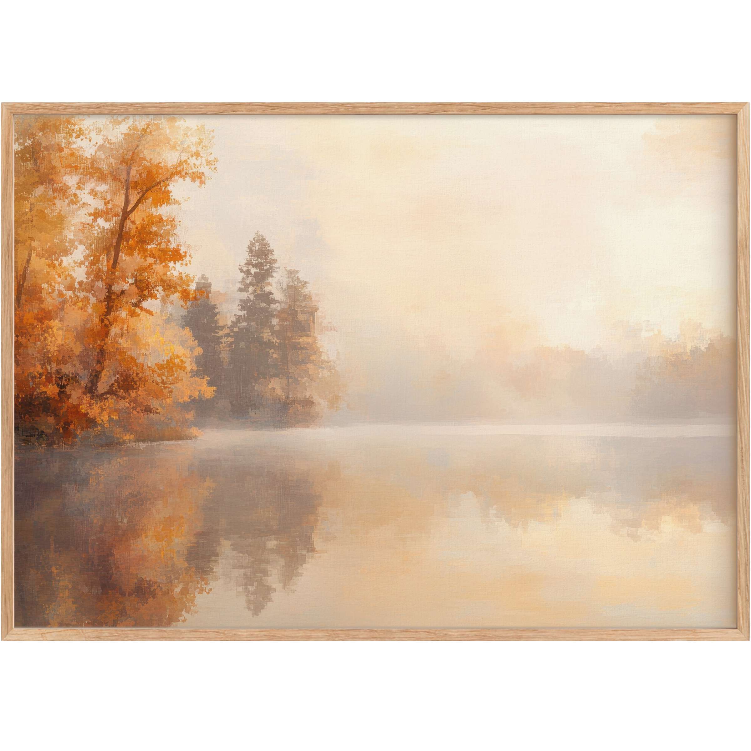Serene fall printable wall art in warm amber and soft taupe hues, evoking calm reflection and cozy elegance
