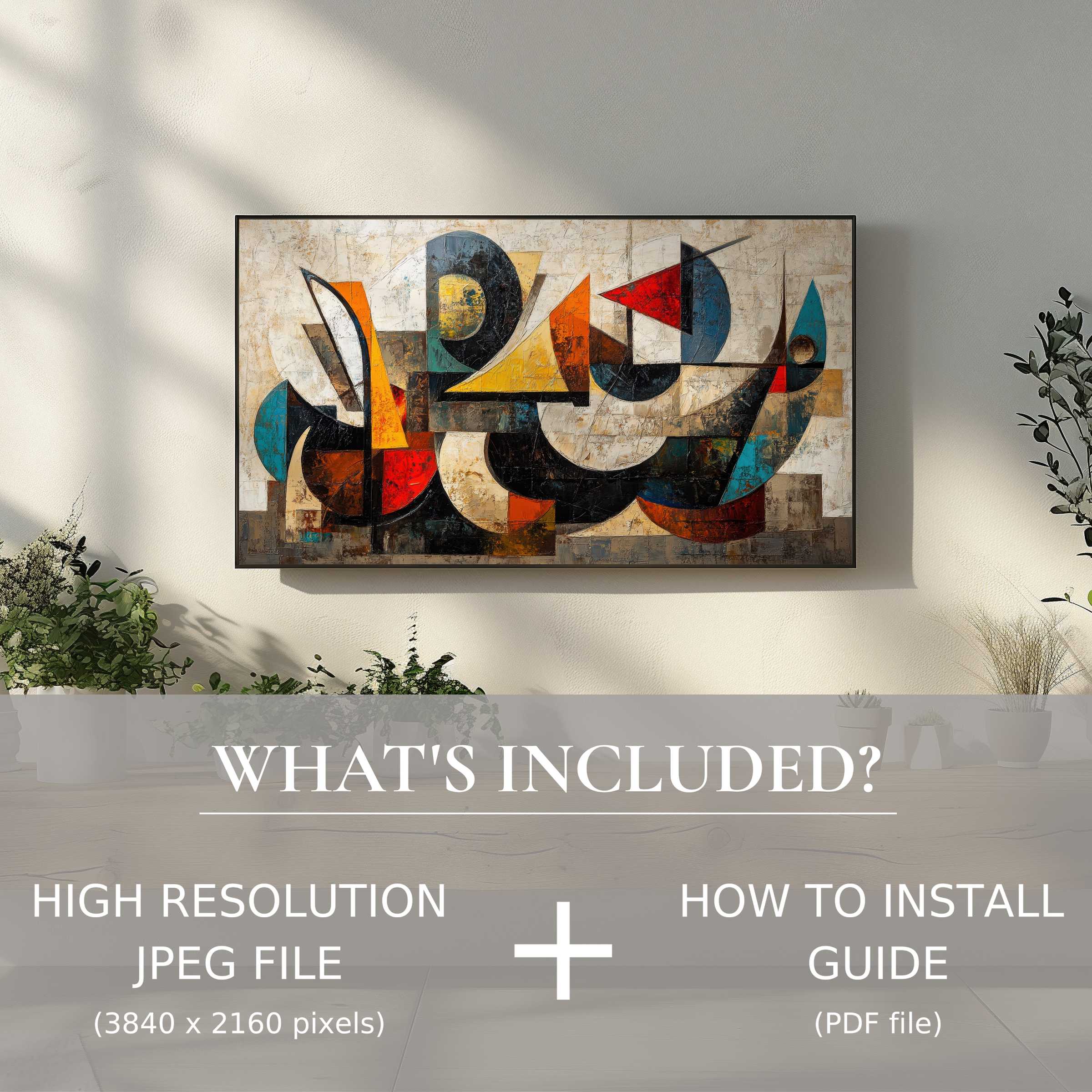 Modern digital TV art download: abstract design elevates sleek living spaces with easy digital use and instant style enhancement