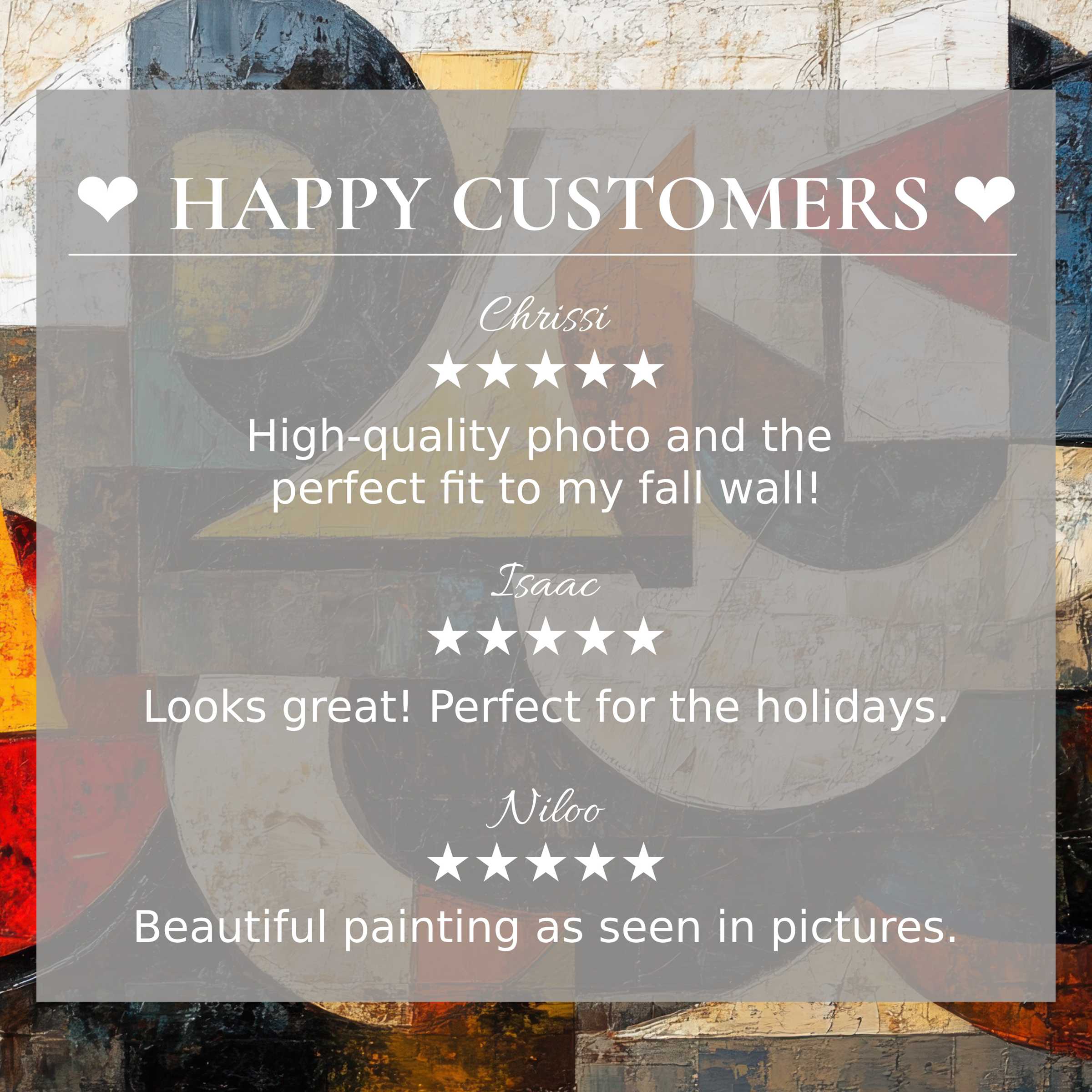 Refined modern art for Frame TV with abstract sunset hues, building trust through happy customer reviews and elegant design