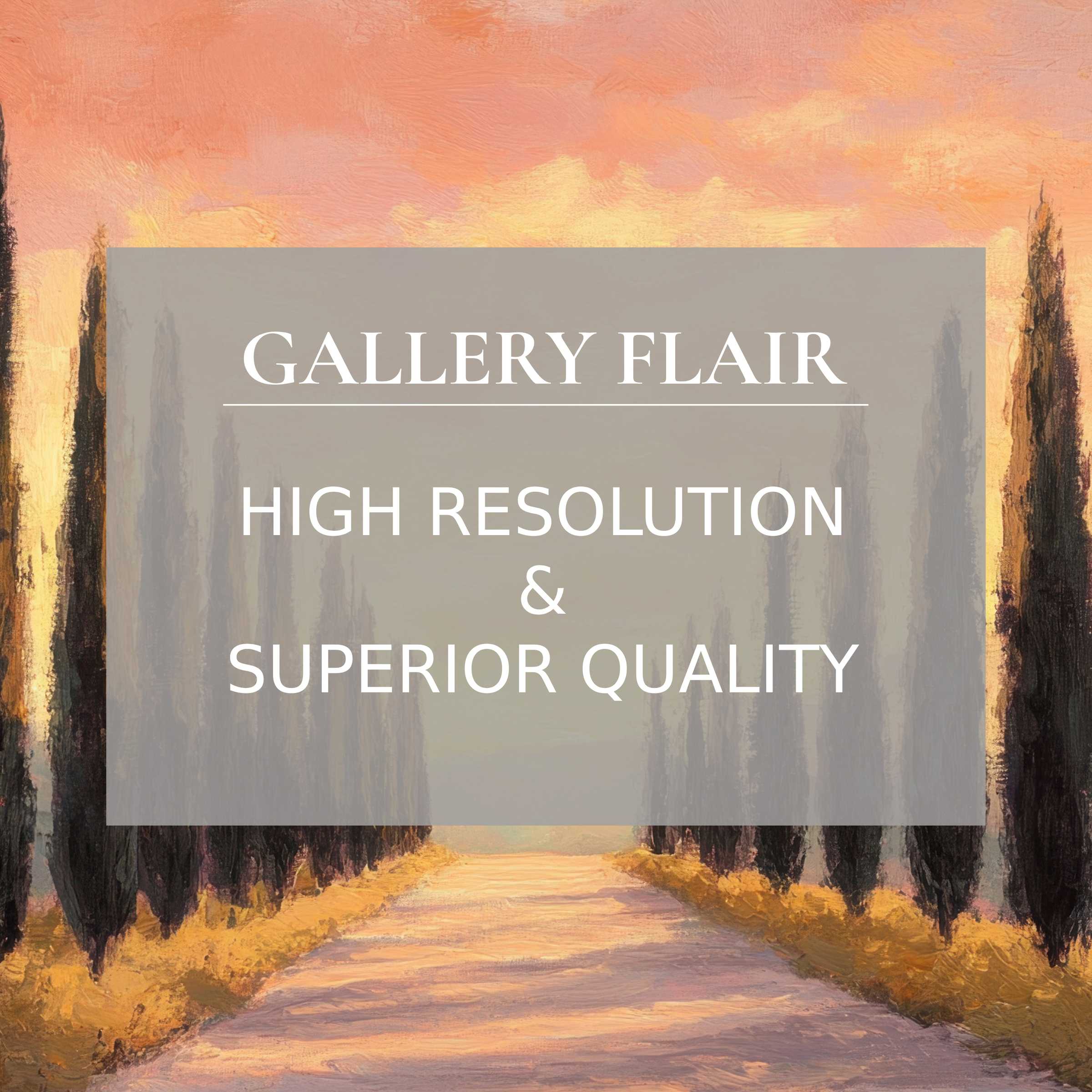 Elegant tree printable art captures a serene sunset path framed by slender, detailed cypress, perfect for modern wall decor