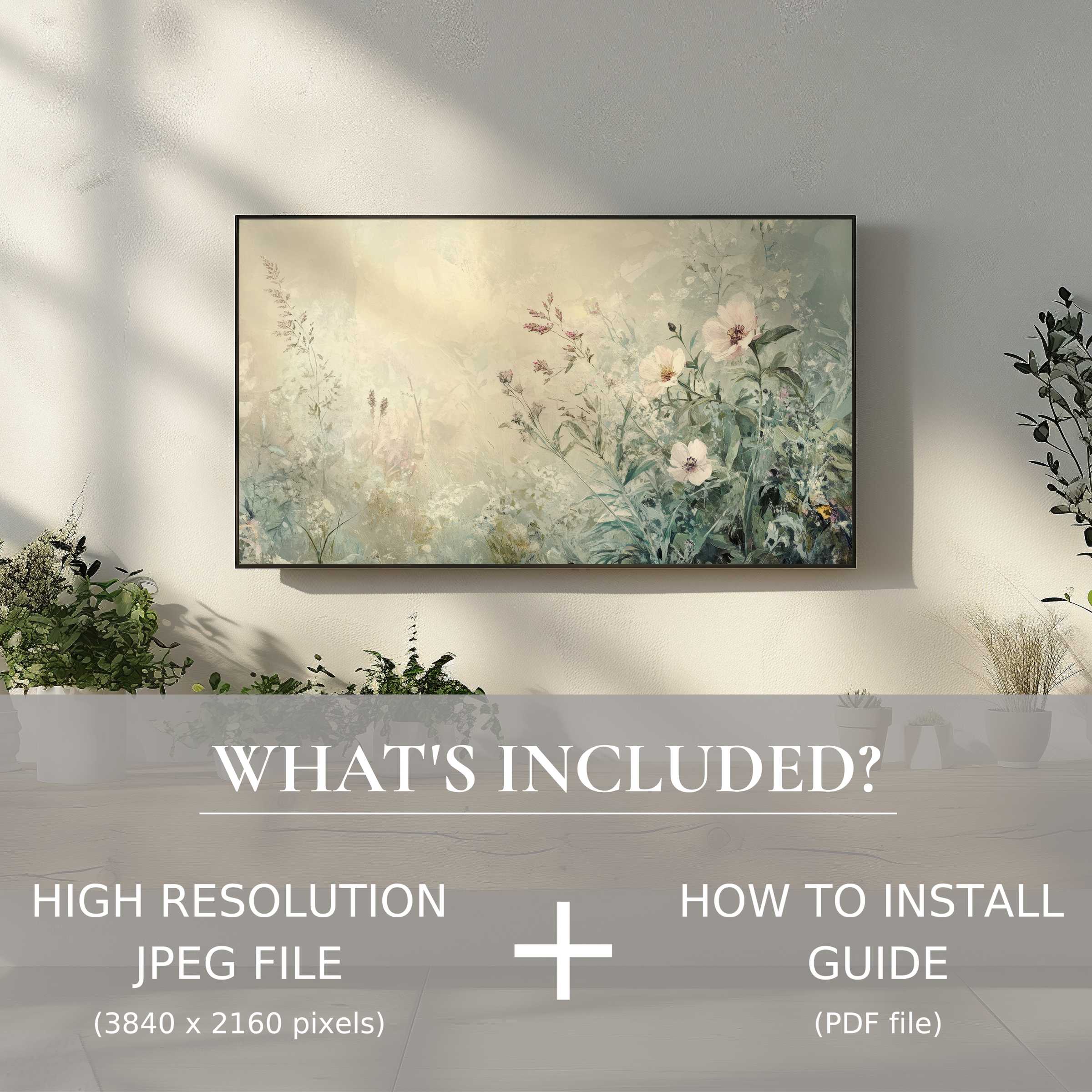 Elegant botanical digital TV art download enhances modern living spaces with effortless digital use and serene floral charm