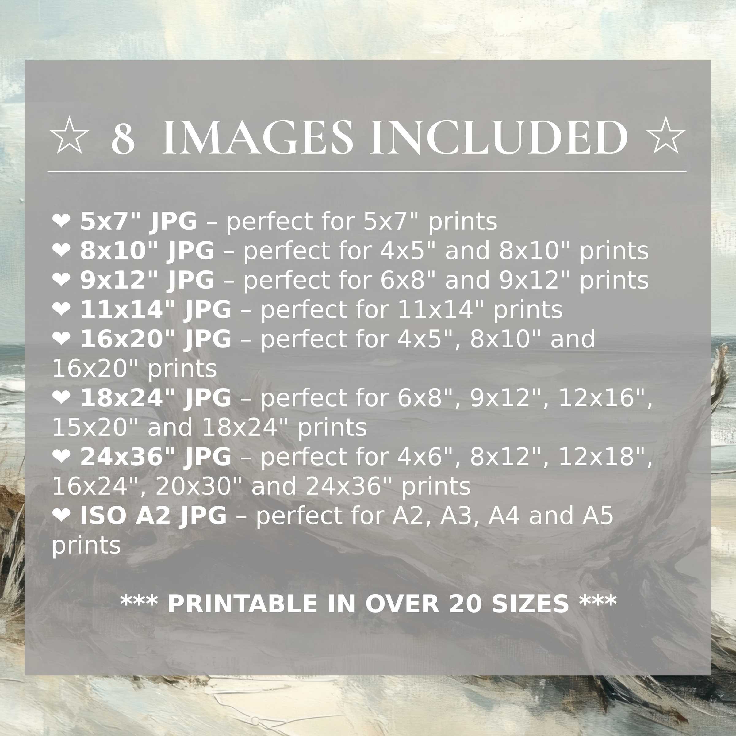 Coastal digital print radiates calming blues and soft neutrals, elevating modern interiors with style and 8 included high-quality sizes