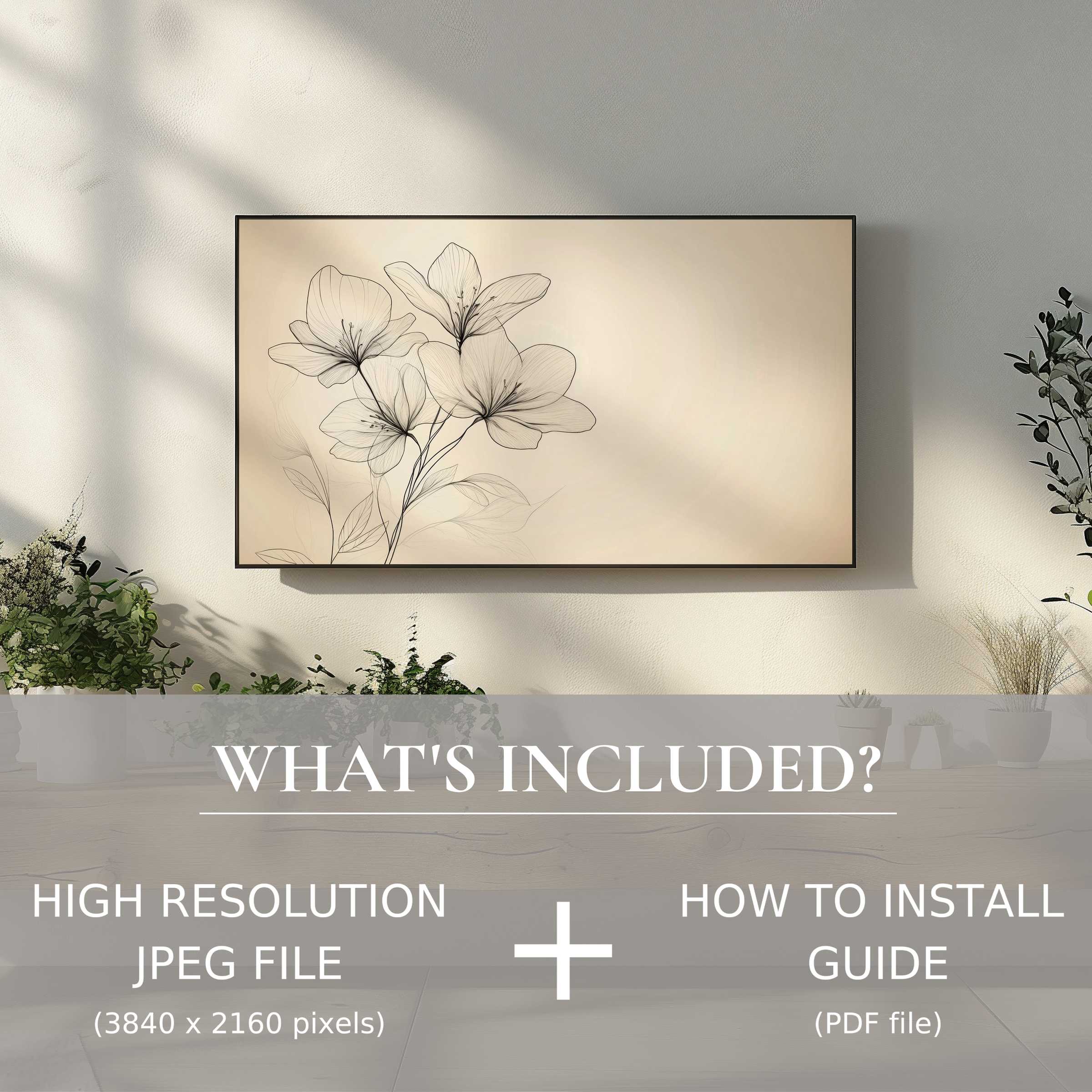 Elegant floral digital TV art download enhances modern living spaces with easy high-res file and installation guide