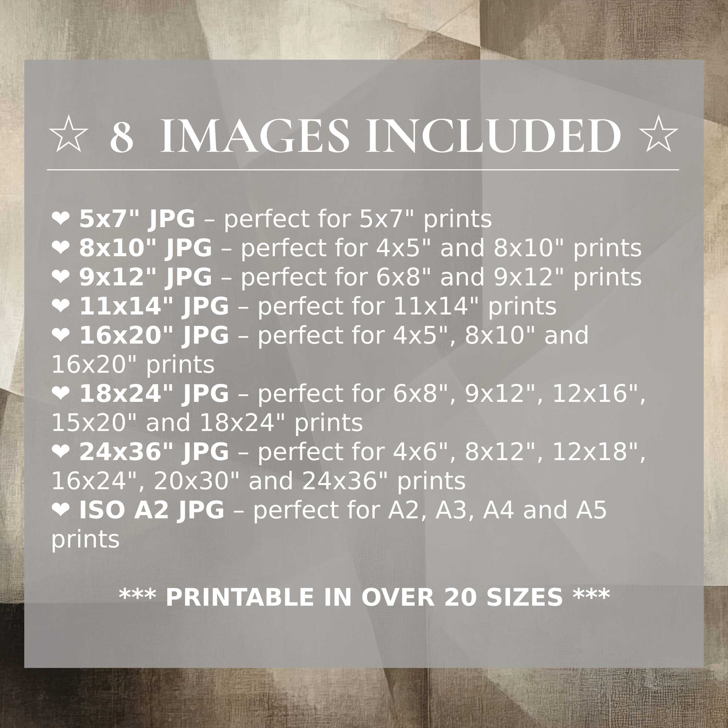 Minimalist digital print radiates calming beige and taupe tones, elevating modern interiors with style and 8 high-quality sizes included