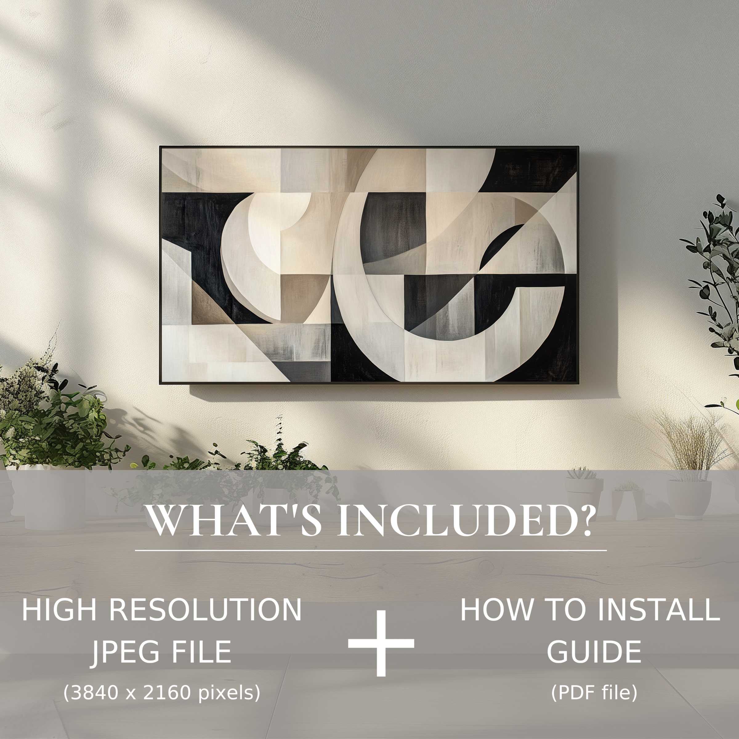 Neutral digital TV art download enhancing living spaces with elegant abstraction, easy digital use for stylish home decor