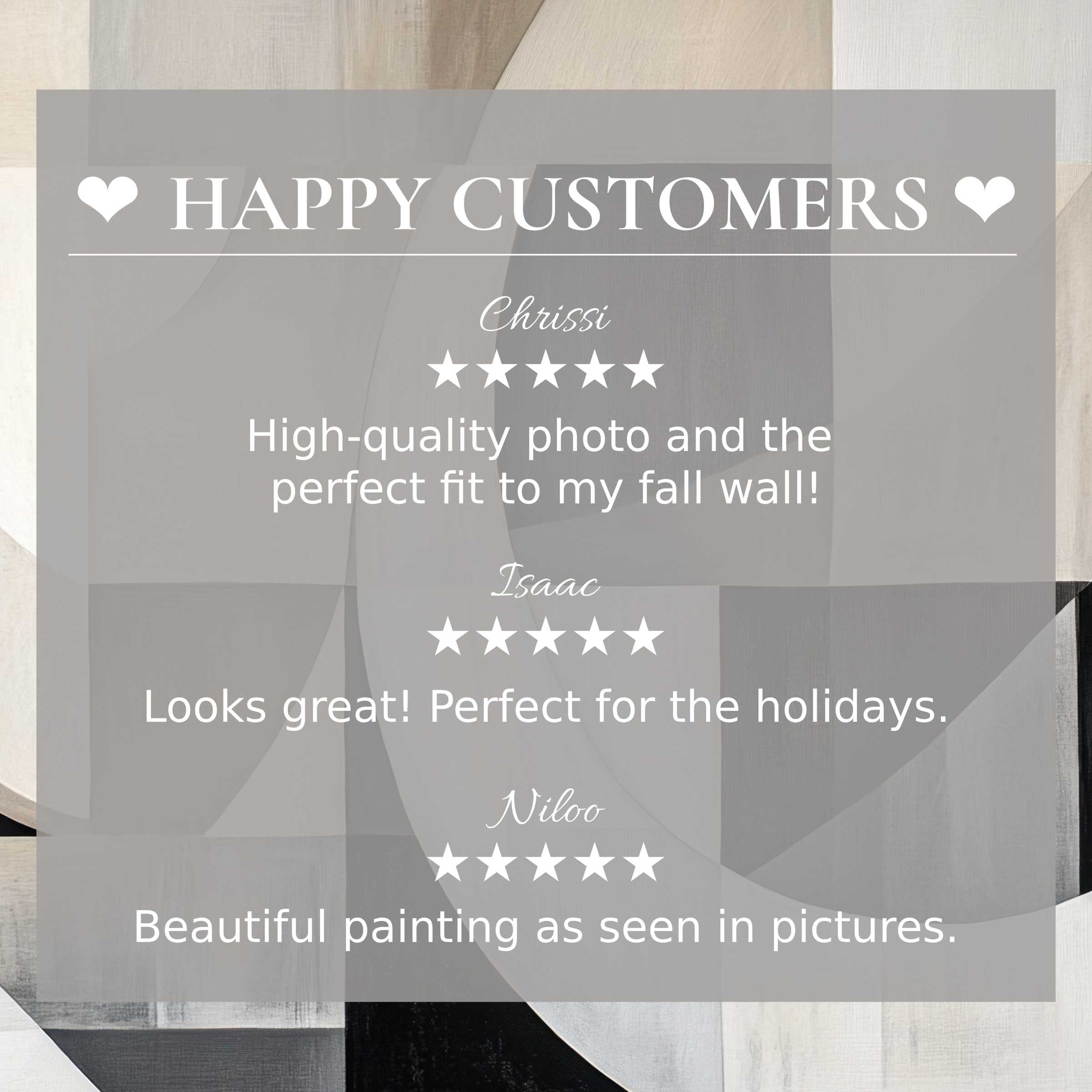 Neutral art for Frame TV with abstract beige tones showcases elegant design and happy customer reviews building trust