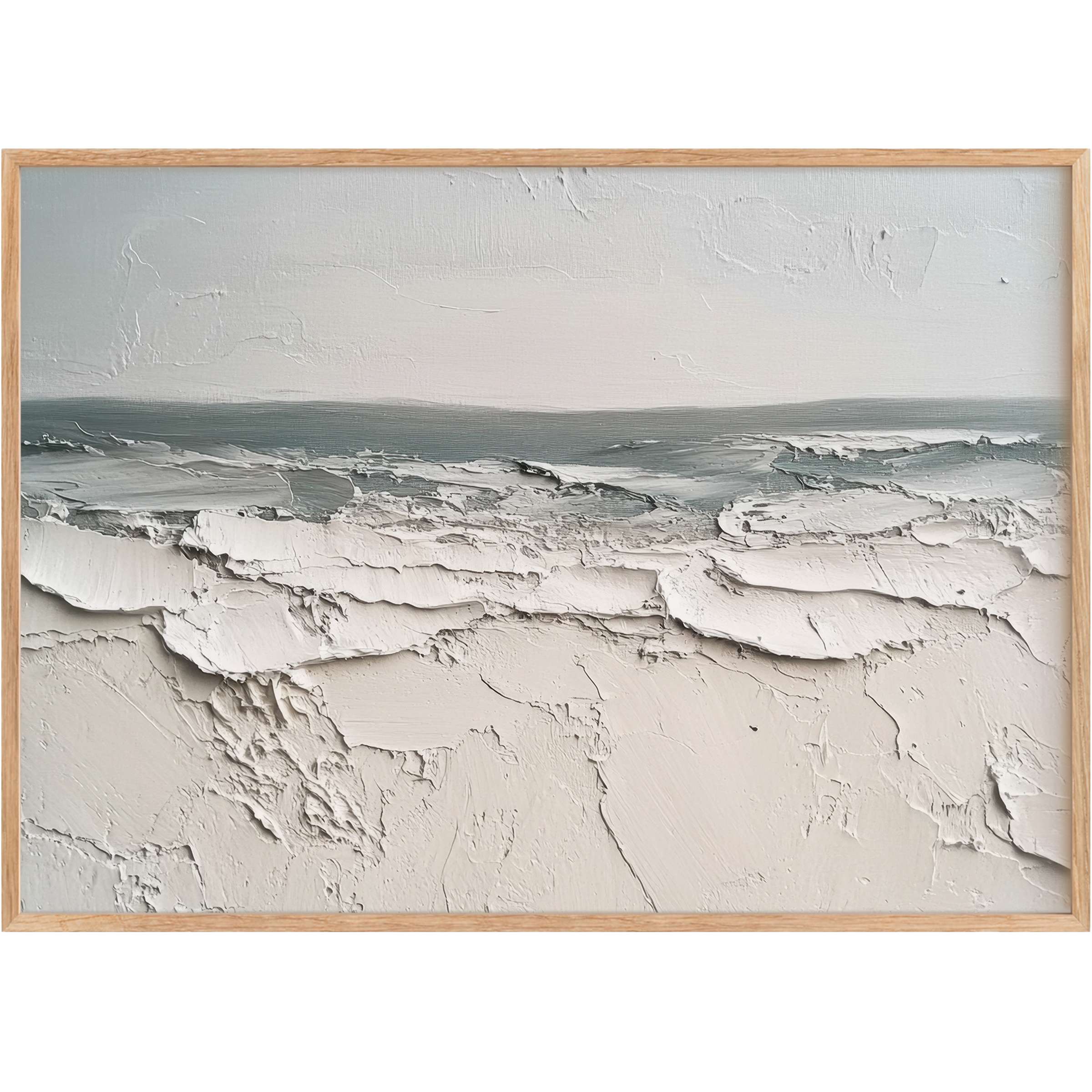 Serene summer printable wall art capturing textured waves in soft whites and muted grays, evoking calming coastal elegance