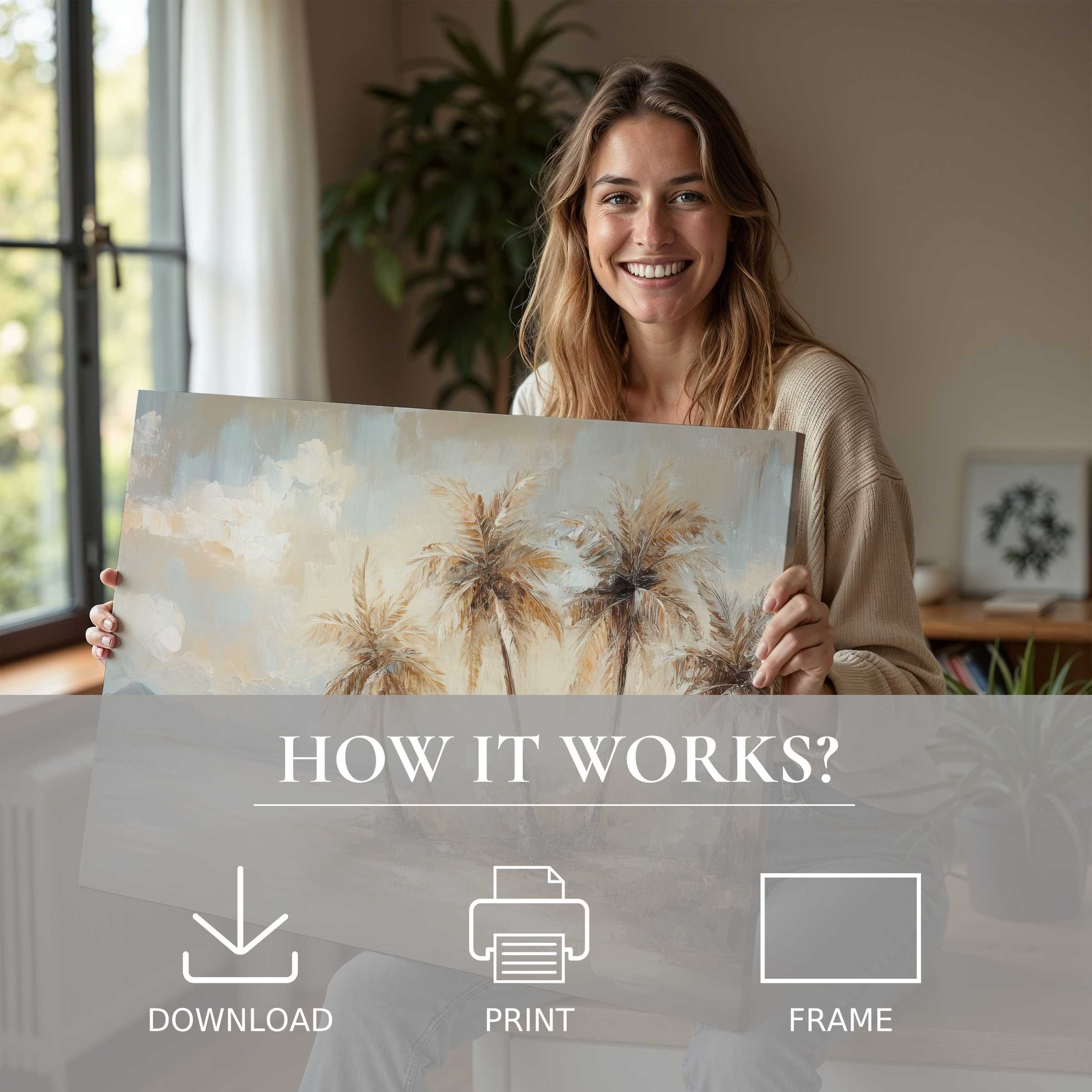 Warm vintage digital art print radiates calm elegance as it transforms a modern home, inspiring joy and effortless style