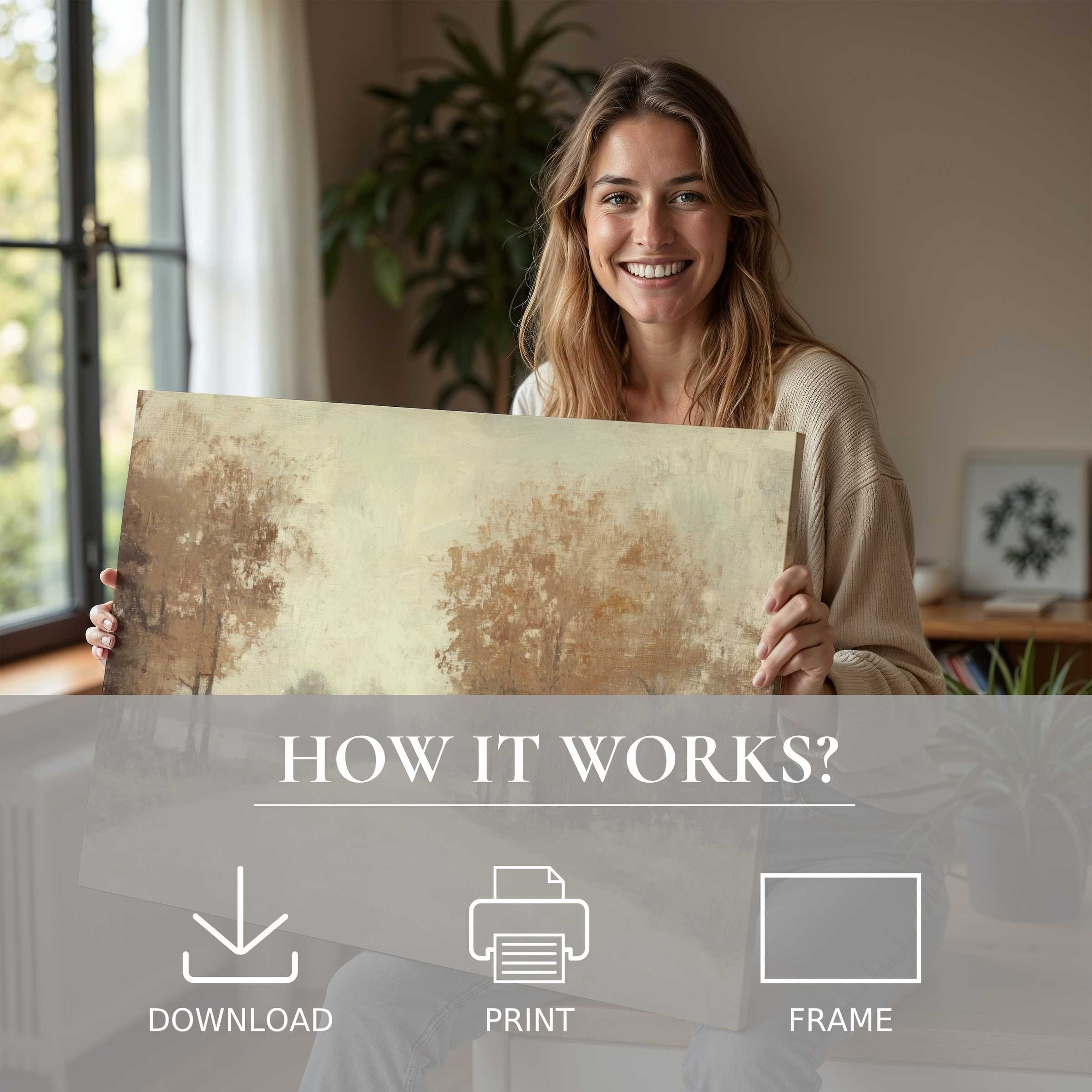 Fall digital art print evoking warmth and tranquility, enriching modern living spaces with effortless, joyful elegance