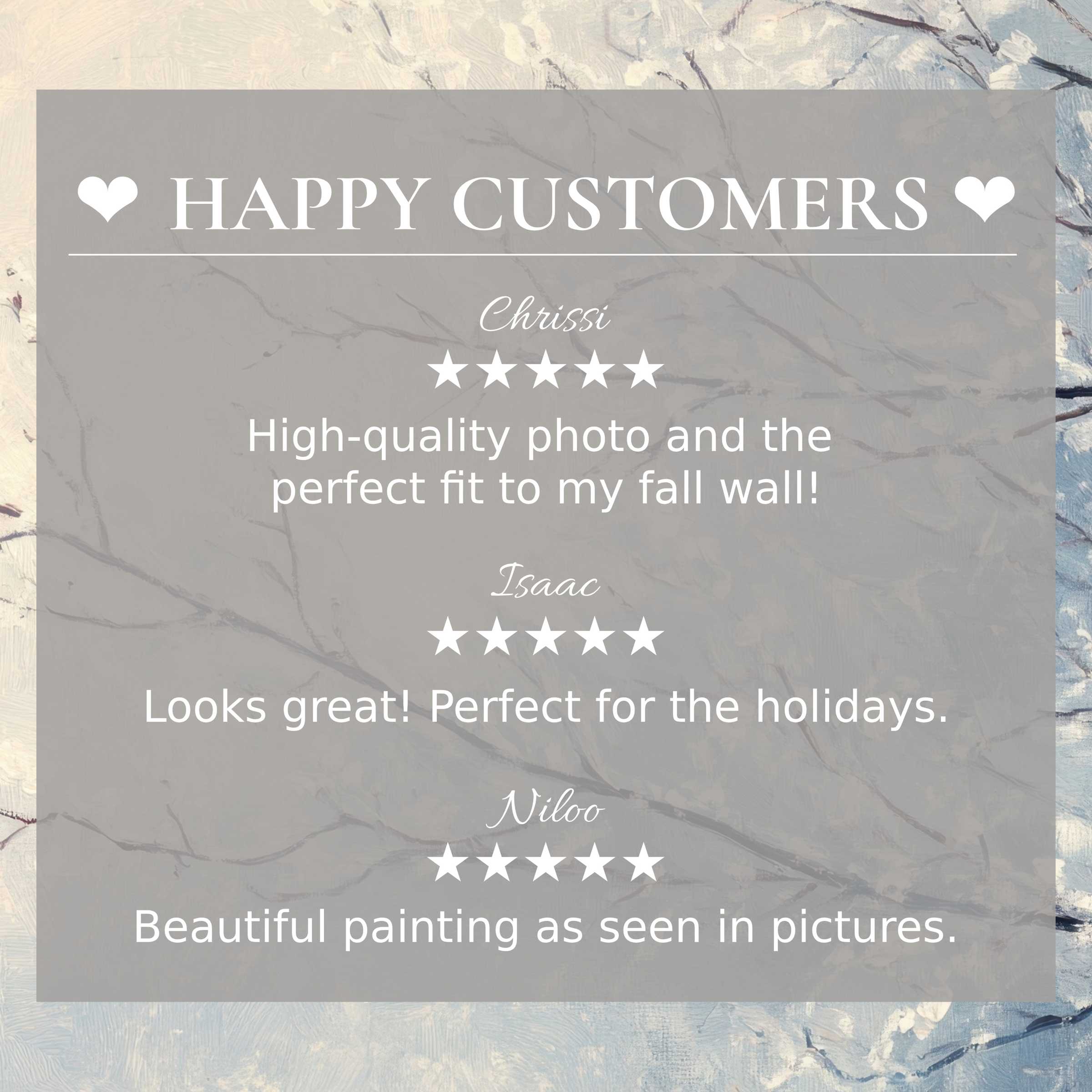 Trees art for Frame TV with subtle pastel background, showcasing happy customer reviews that inspire trust and elegance