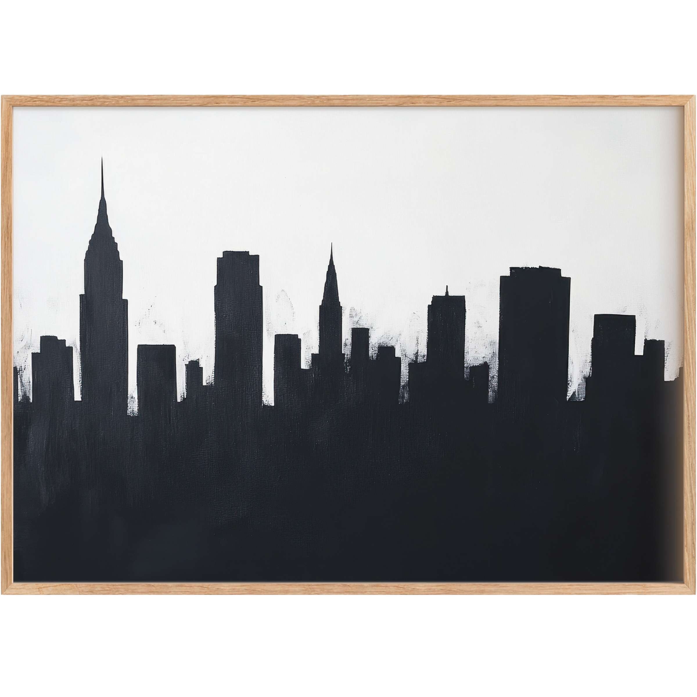 Bold black and white printable wall art captures an urban skyline, infusing interiors with modern elegance and dynamic sophistication