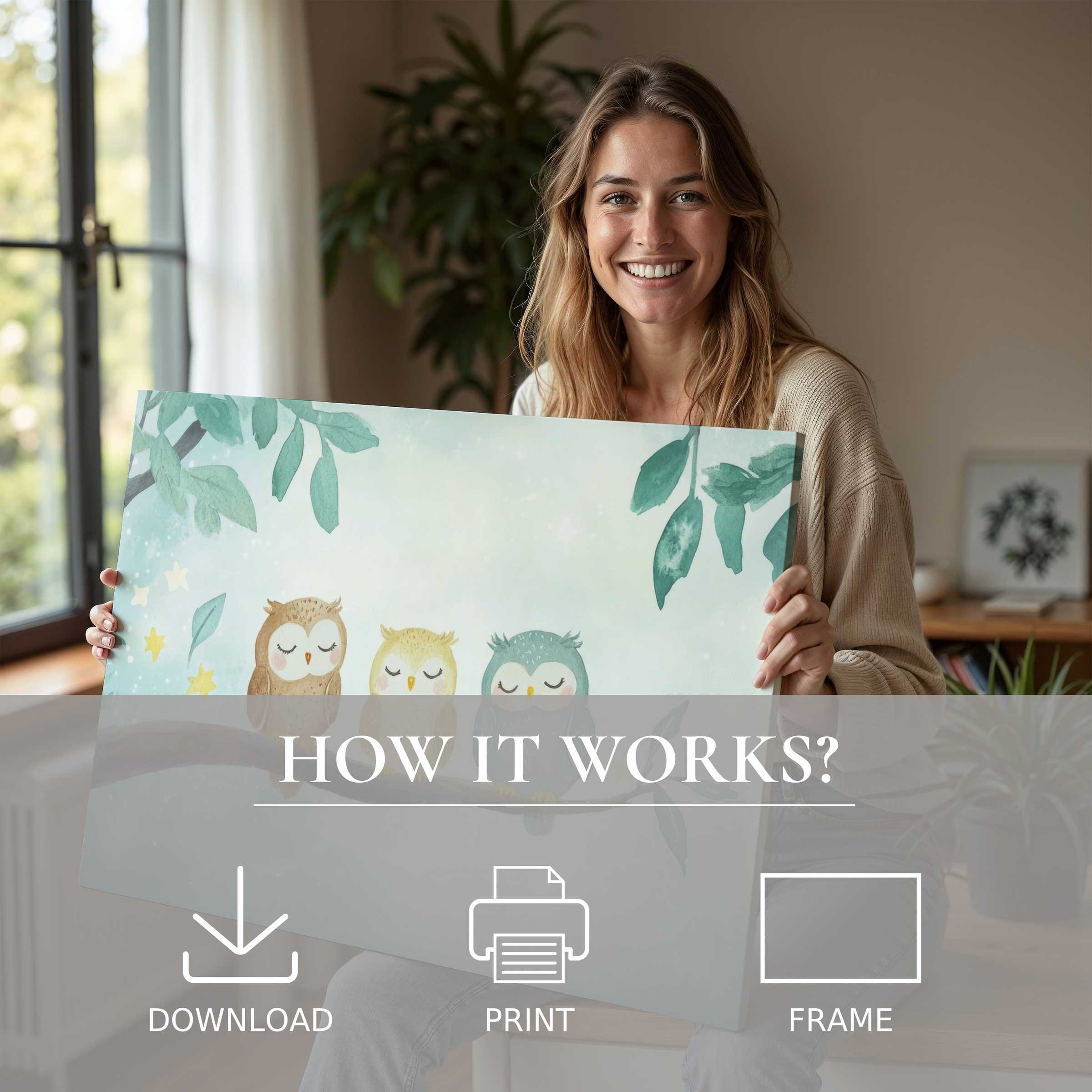 A radiant moment of connection with nursery digital art print, blending soft teal and earth tones in a sunlit modern home