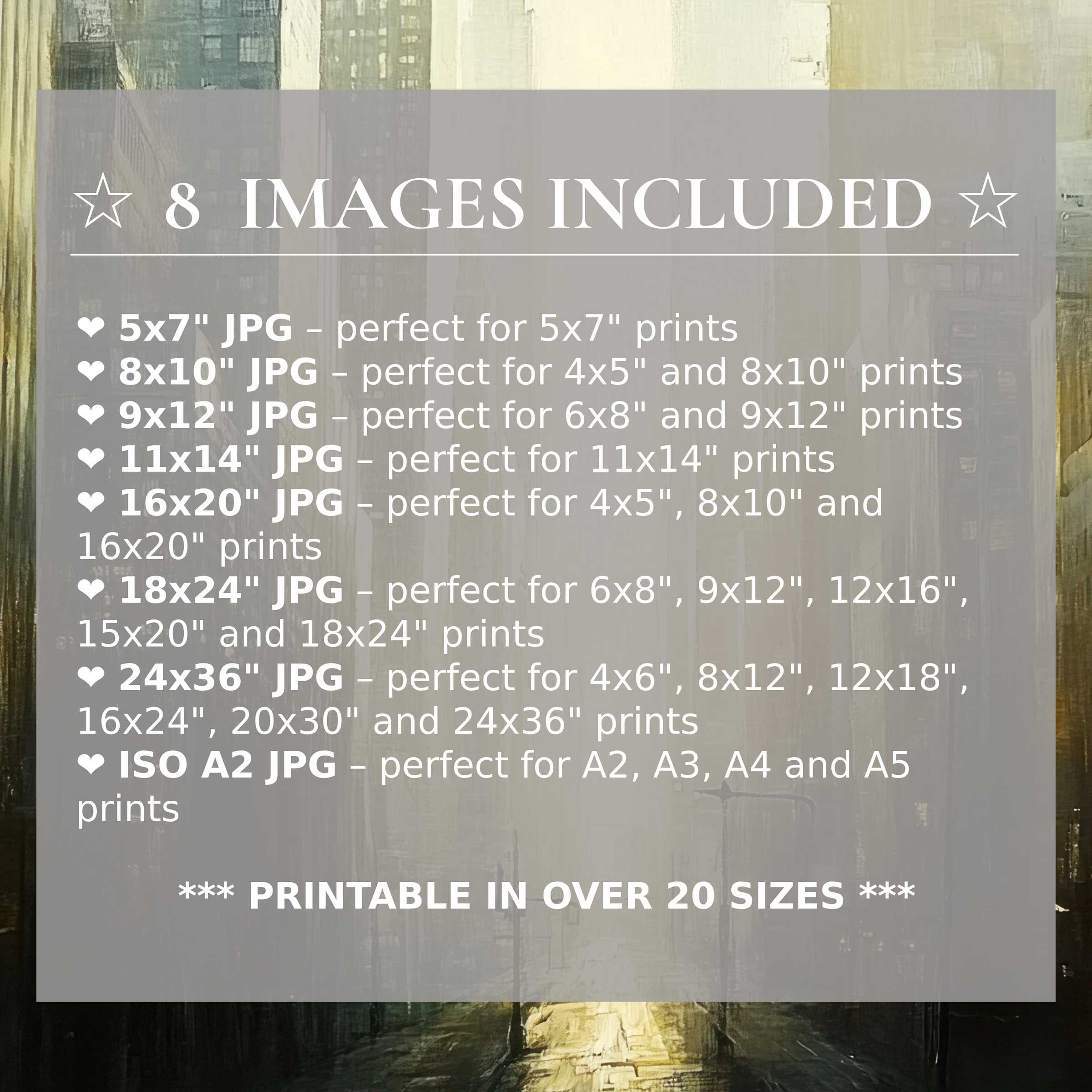 Urban digital print radiating muted gold and deep charcoal tones, included in 8 high-quality sizes, enhancing modern interiors with refined style and versatile sophistication