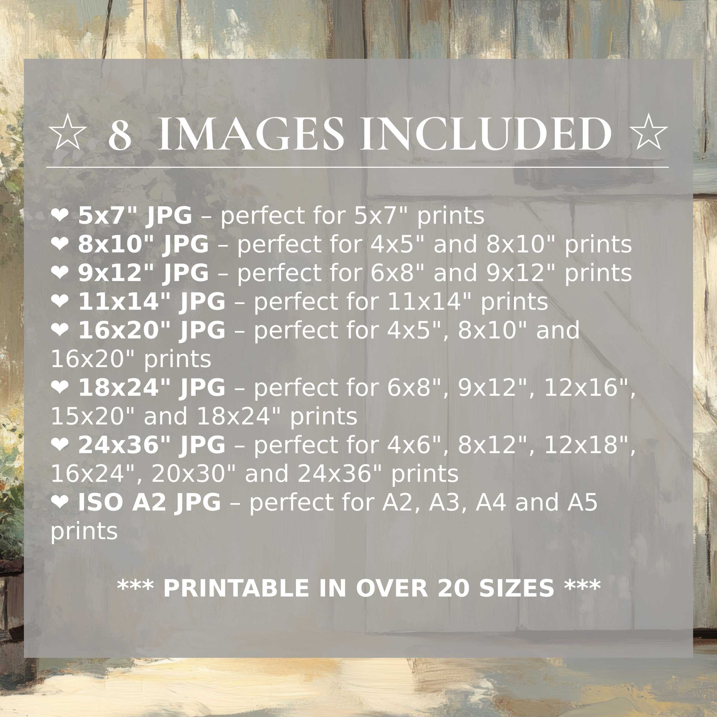 Farmhouse digital print in soft neutrals with calming blues, offering 8 high-quality sizes to elevate modern interiors with versatile elegance