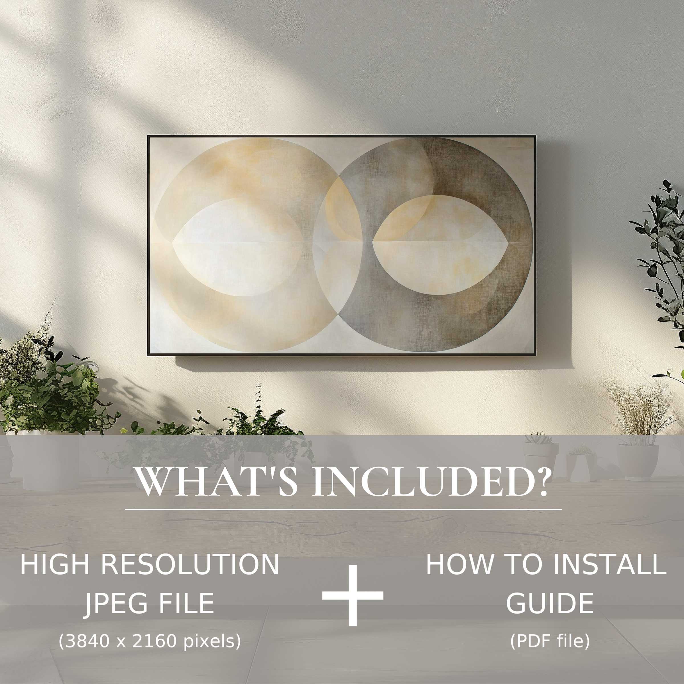 Elegant neutral digital TV art download enhances modern living spaces with easy, high-res digital use and stylish abstract design