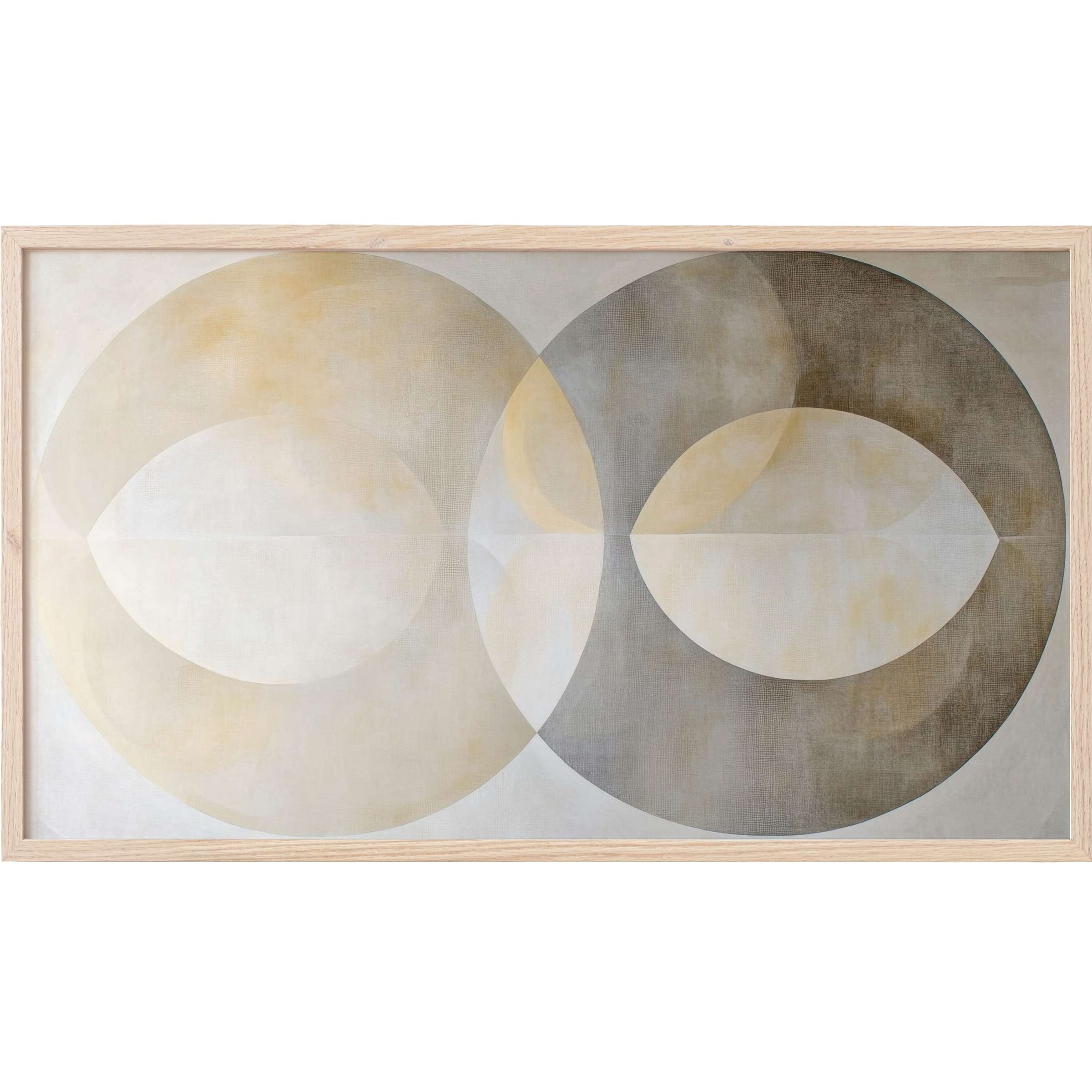 Elegant overlapping circles in soft beige and gray tones, minimalist neutral Frame TV Art for modern interiors